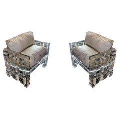 Pair Mid-Century Modern Lucite Acrylic Plexiglass Club Chairs
