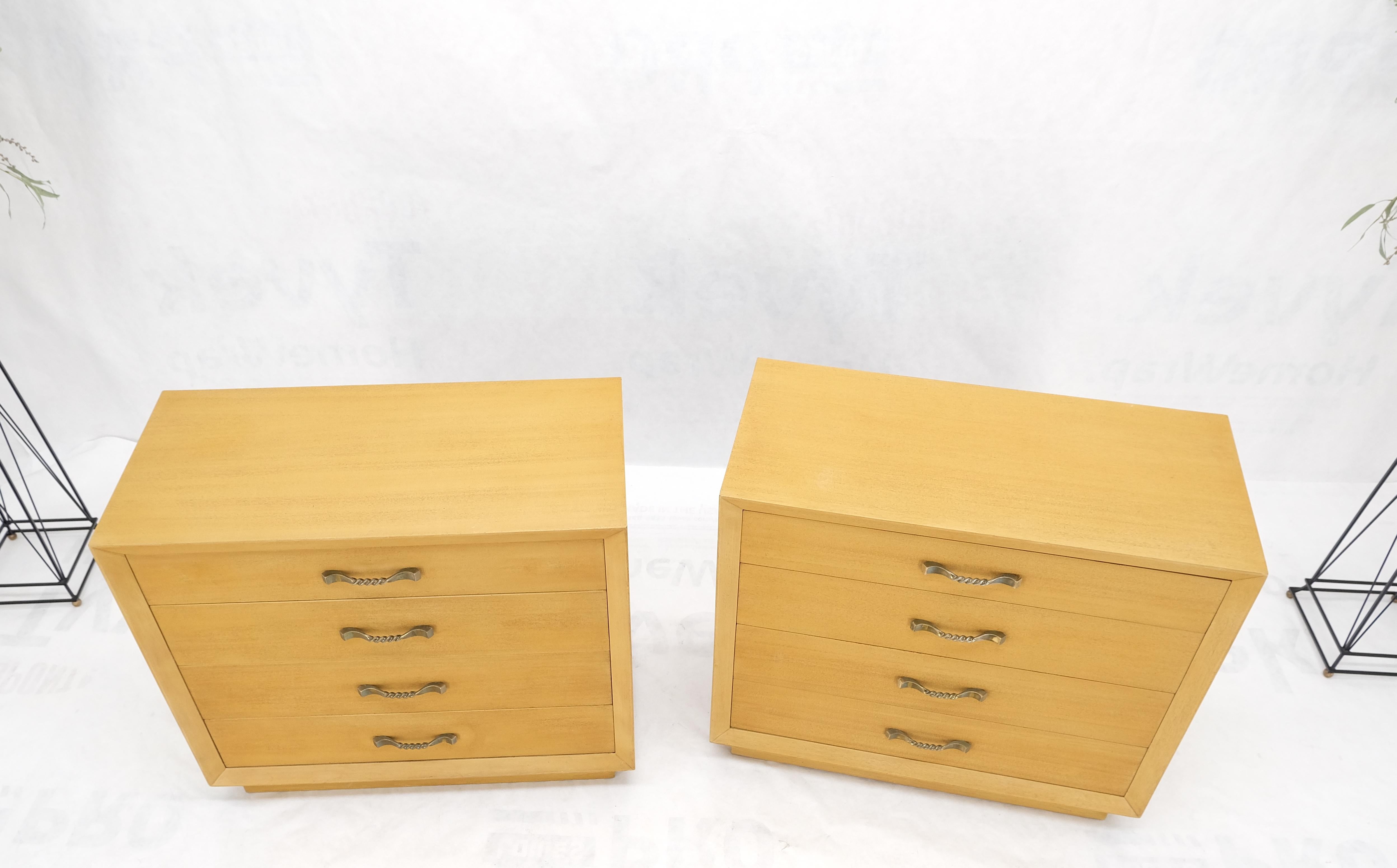 Pair Mid Century Modern Mahogany Twisted Solid Brass Pulls Bachelor Chests  MINT For Sale 1