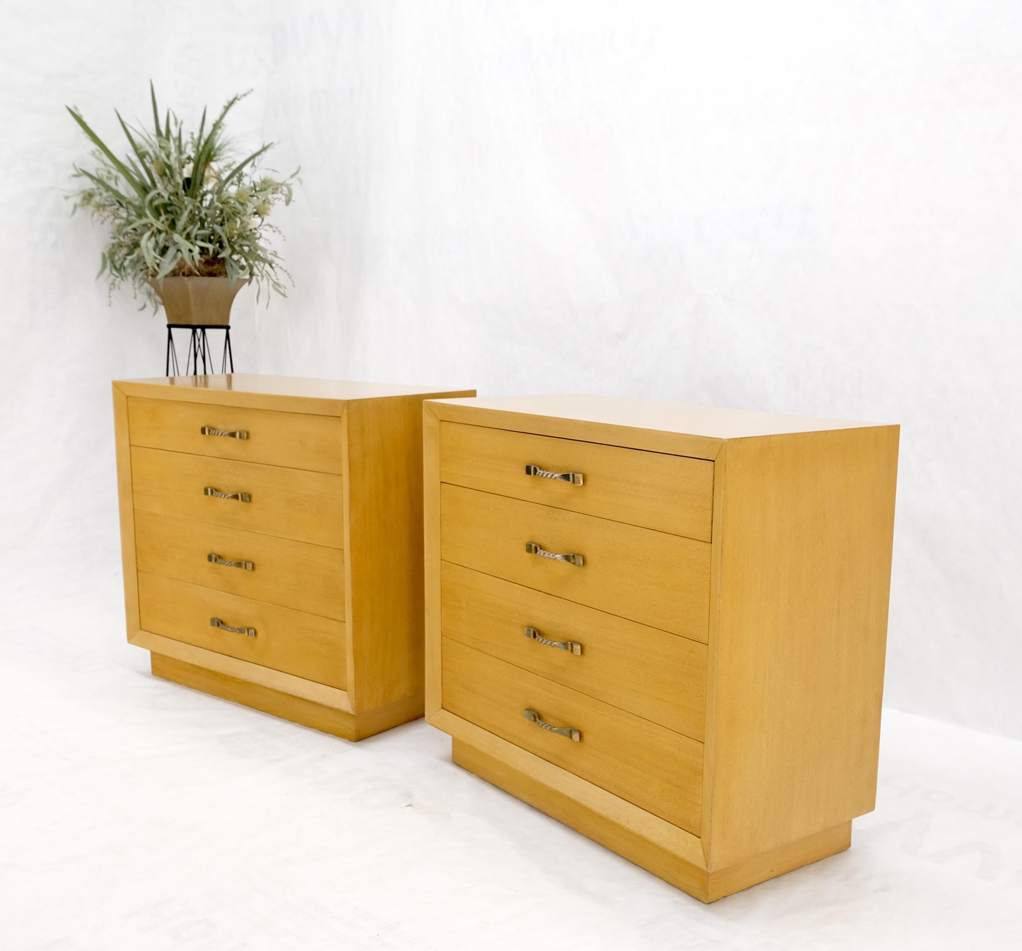 Pair Mid Century Modern Mahogany Twisted Solid Brass Pulls Bachelor Chests  MINT For Sale 2