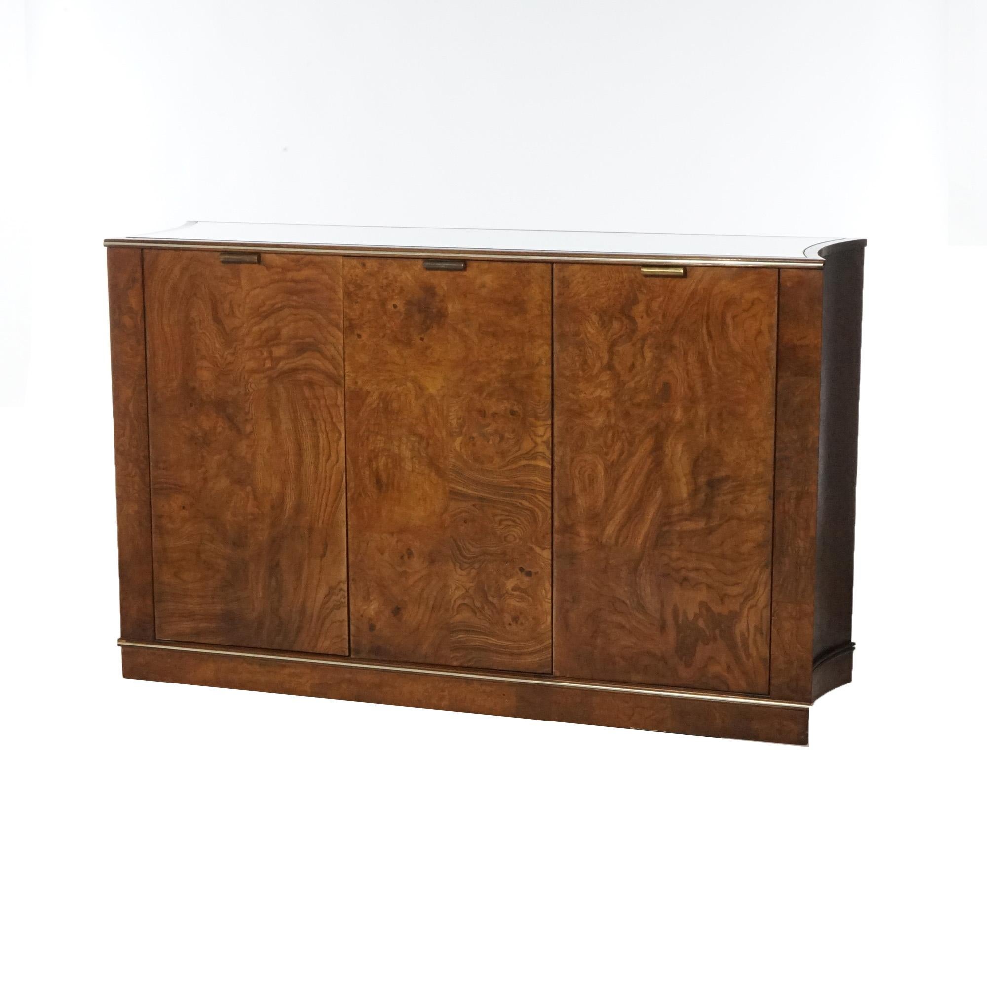 Pair Mid-Century Modern Martinsville Walnut Burl & Mirror Credenzas 20th Century 13