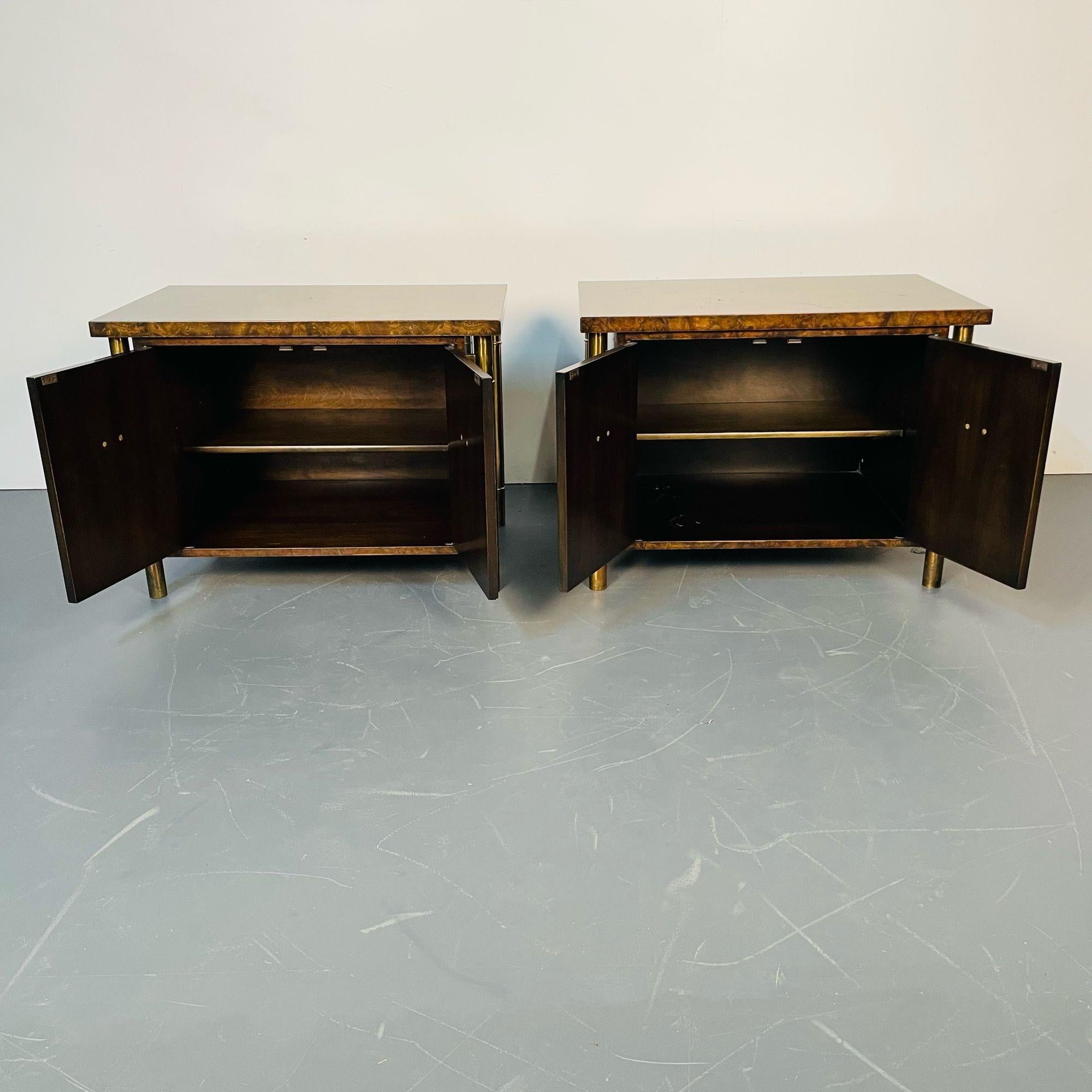 Mid-20th Century Pair Mid-Century Modern Mastercraft Nightstands, Floating Cabinets in Elm, Brass For Sale