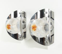 Pair Mid-Century Modern Mazzega Wall Sconces with Murano Lamp Glass Shades