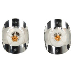 Pair Mid-Century Modern Mazzega Wall Sconces with Murano Lamp Glass Shades