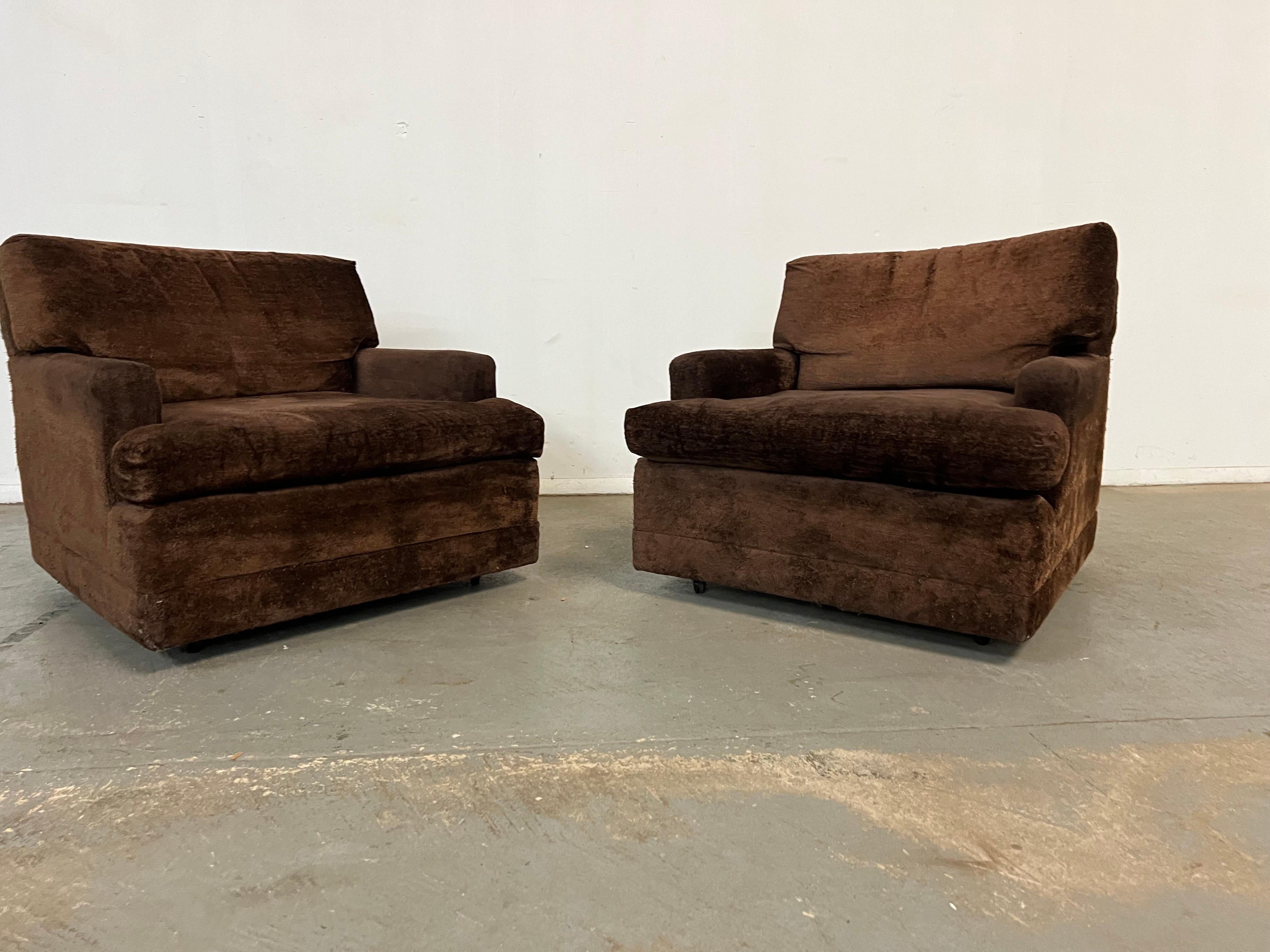Pair - Mid-Century Modern Milo Baughman Style Cube Roller Pit Club Chairs  For Sale 7