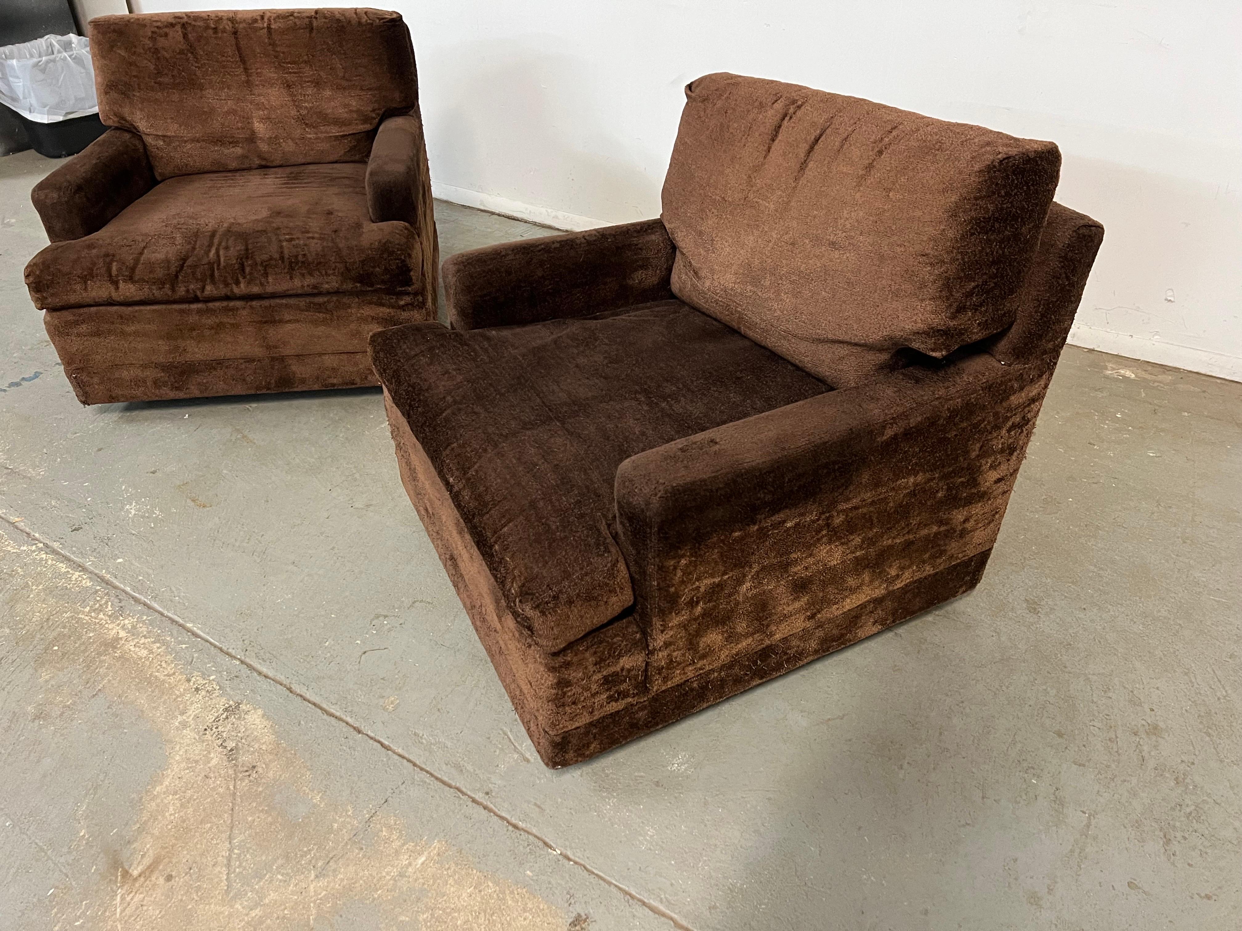Paar - Mid-Century Modern Milo Baughman Style Cube Roller Pit Club Chairs  im Angebot 1