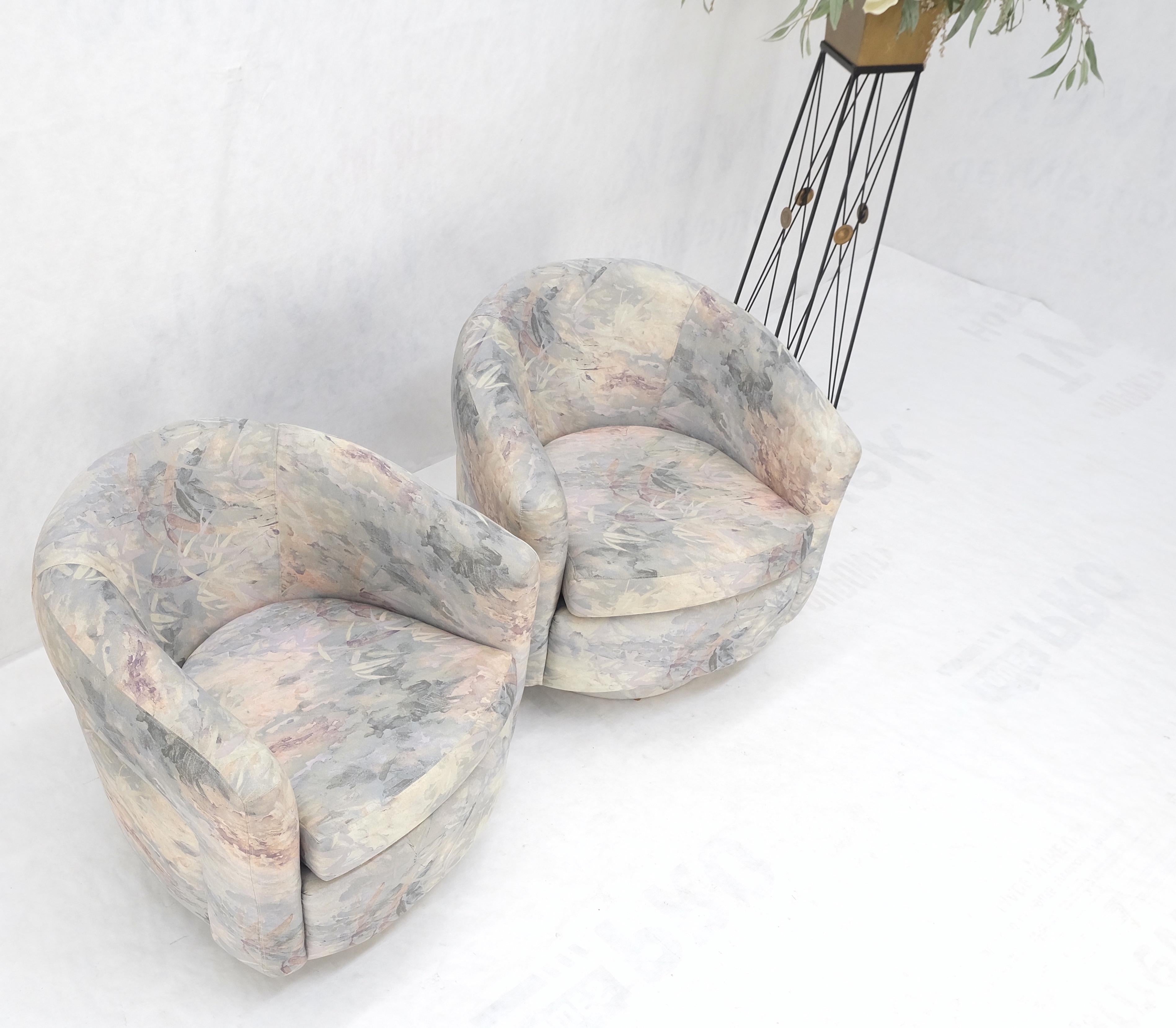 Pair Mid-Century Modern Milo Baughman Thayer Cogging Swivel Barrel Lounge Chairs For Sale 7
