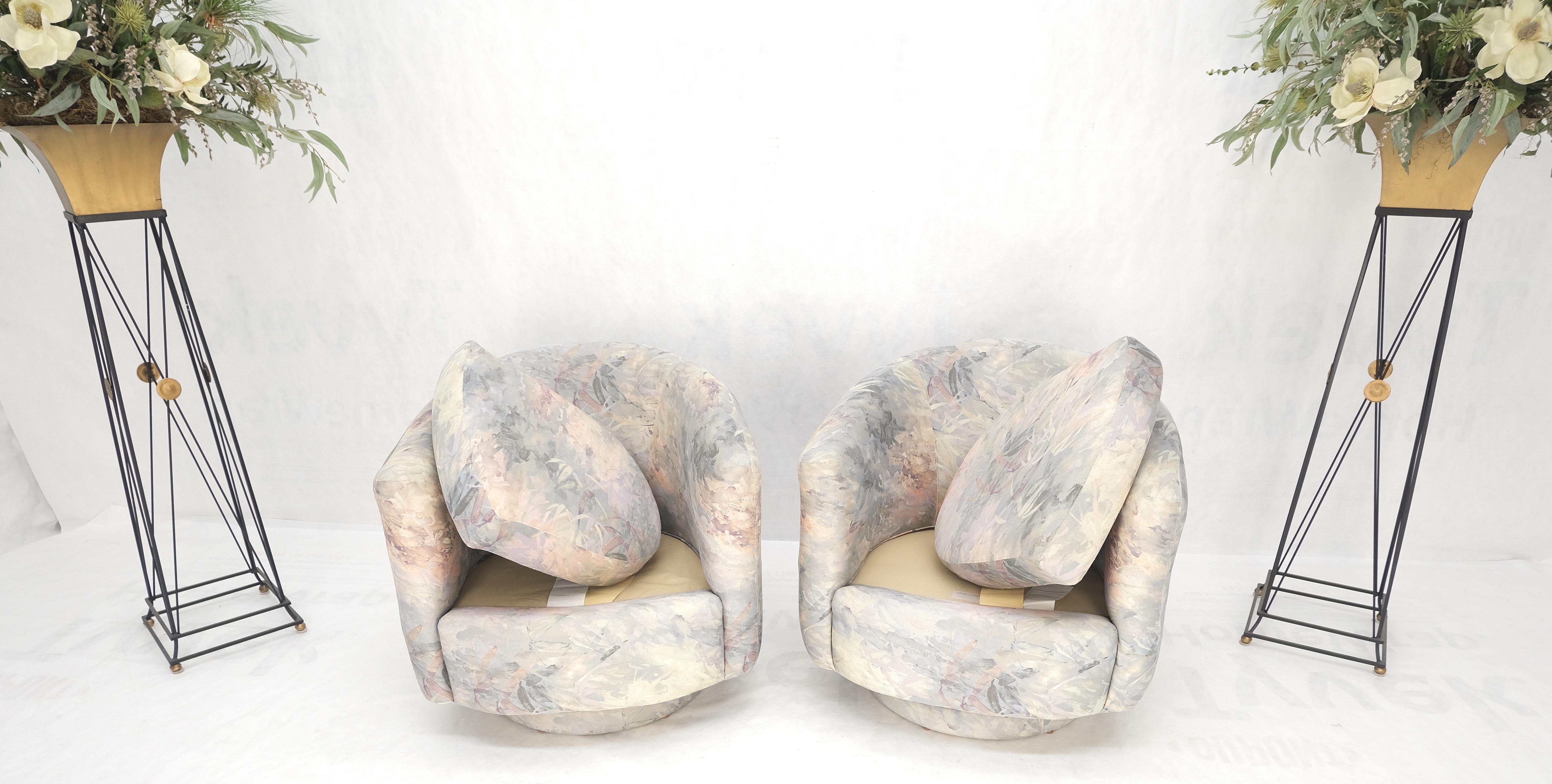 Pair Mid-Century Modern Milo Baughman Thayer Cogging Swivel Barrel Lounge Chairs For Sale 11