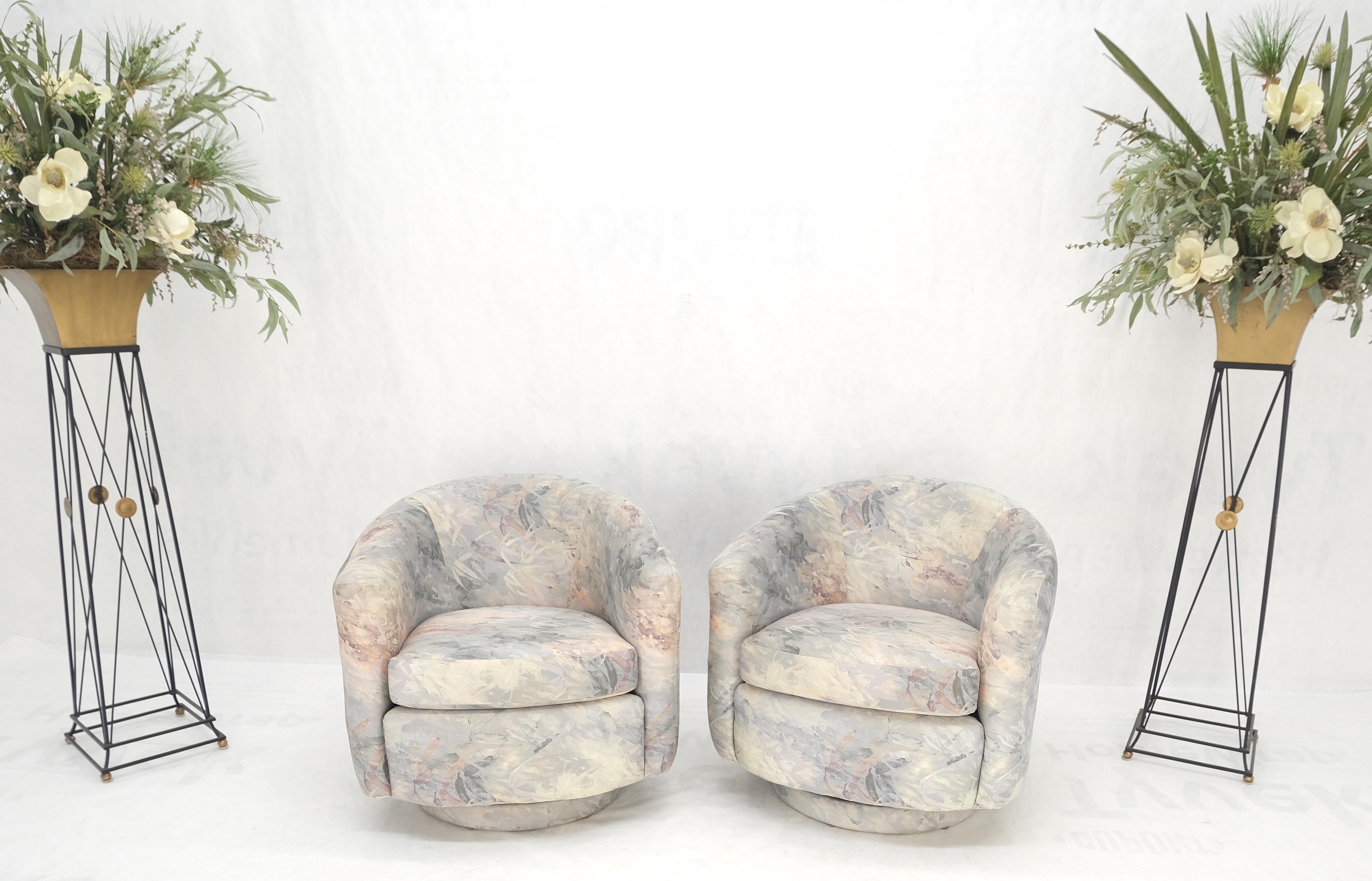 Pair Mid-Century Modern Milo Baughman Thayer Cogging Swivel Barrel Lounge Chairs MINT!