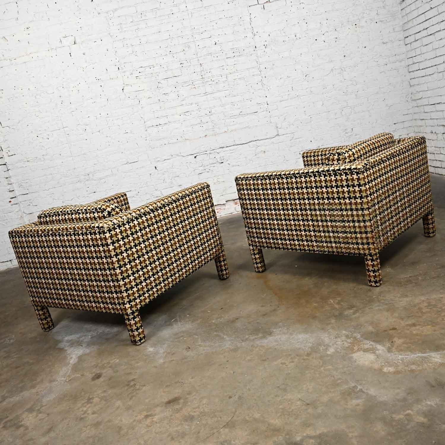 Pair Mid-Century Modern - Modern Parson’s Cube Club Chairs Houndstooth Fabric 3