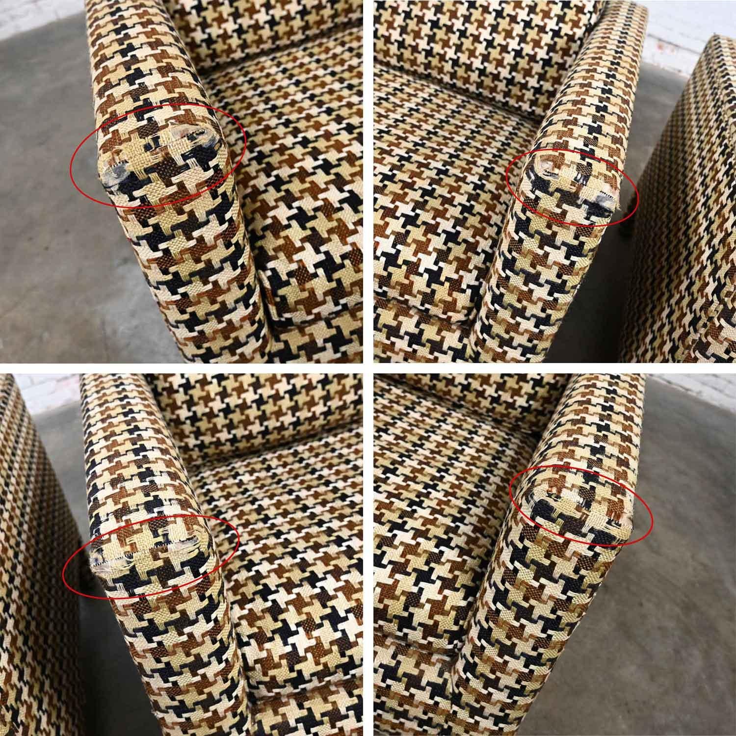 Pair Mid-Century Modern - Modern Parson’s Cube Club Chairs Houndstooth Fabric 4