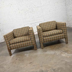 Pair Mid-Century Modern - Modern Parson’s Cube Club Chairs Houndstooth Fabric