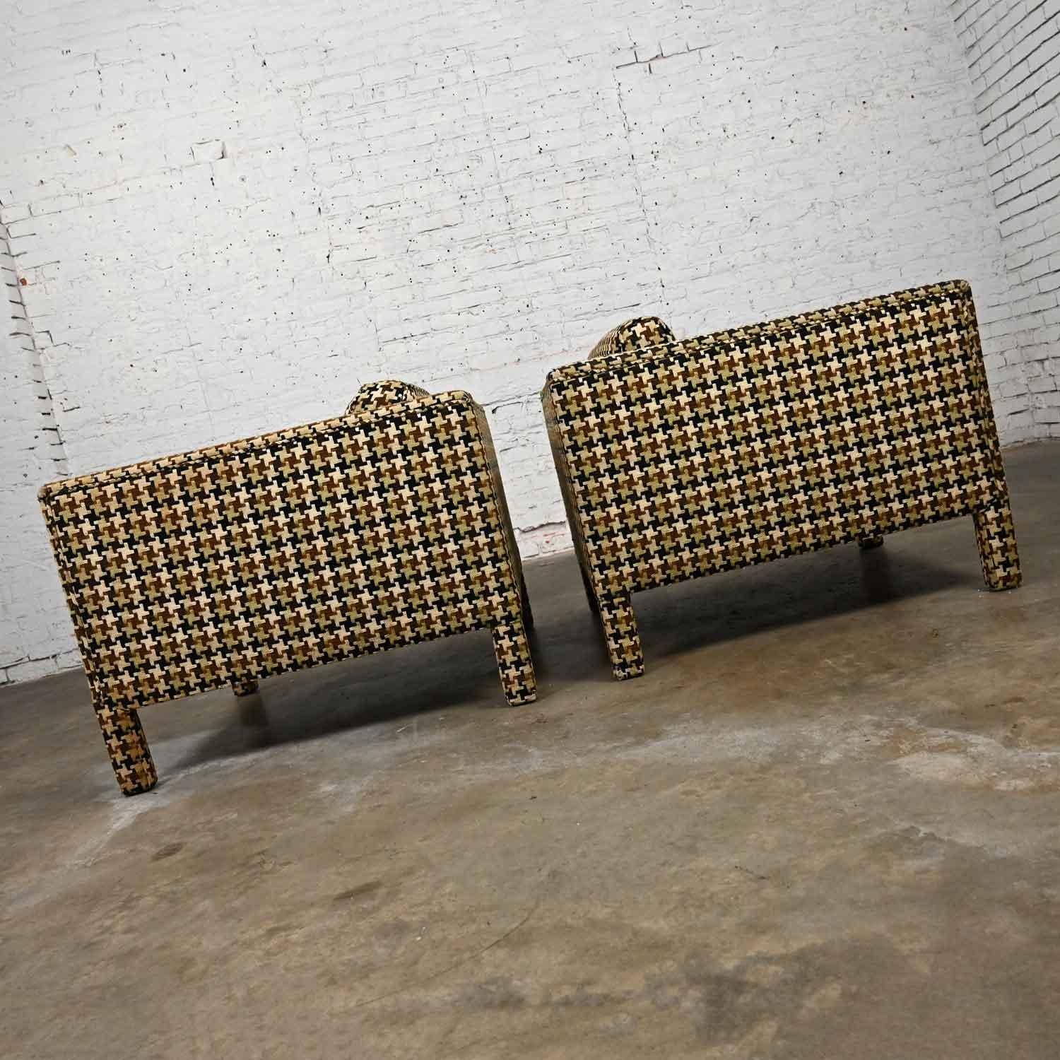 Pair Mid-Century Modern - Modern Parson’s Cube Club Chairs Houndstooth Fabric 1