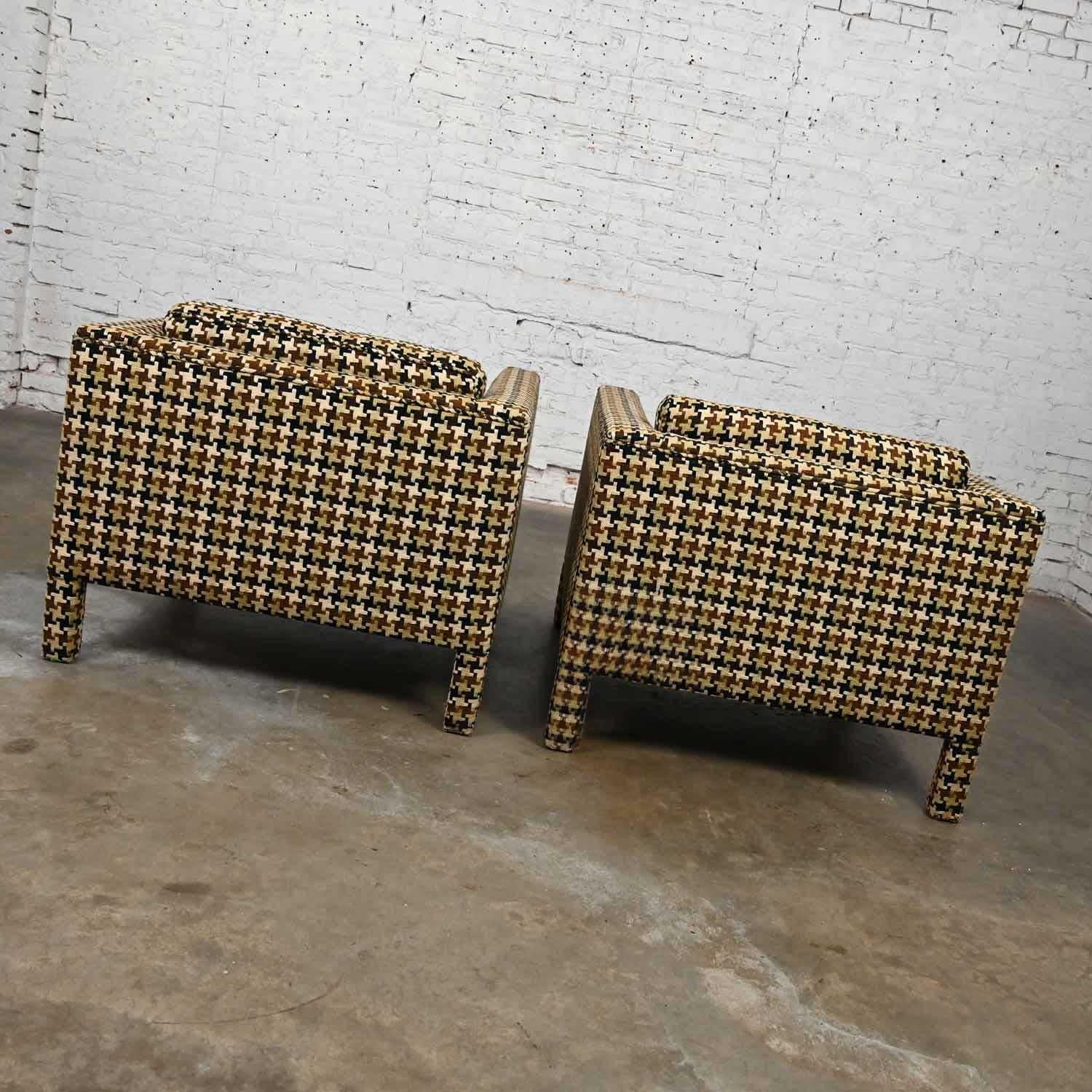 Pair Mid-Century Modern - Modern Parson’s Cube Club Chairs Houndstooth Fabric 2