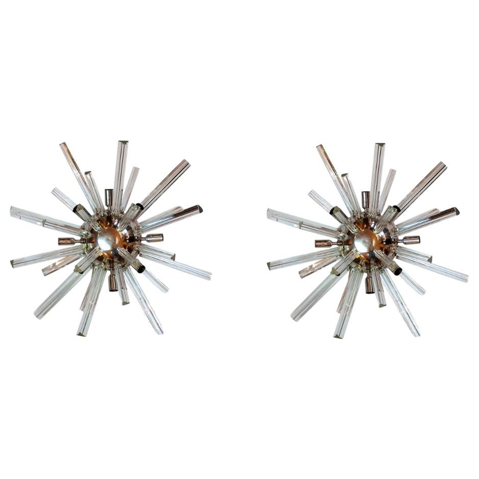 Pair of Mid-Century Modern Murano Glass Sputnik Wall Sconces Lights, circa 1960