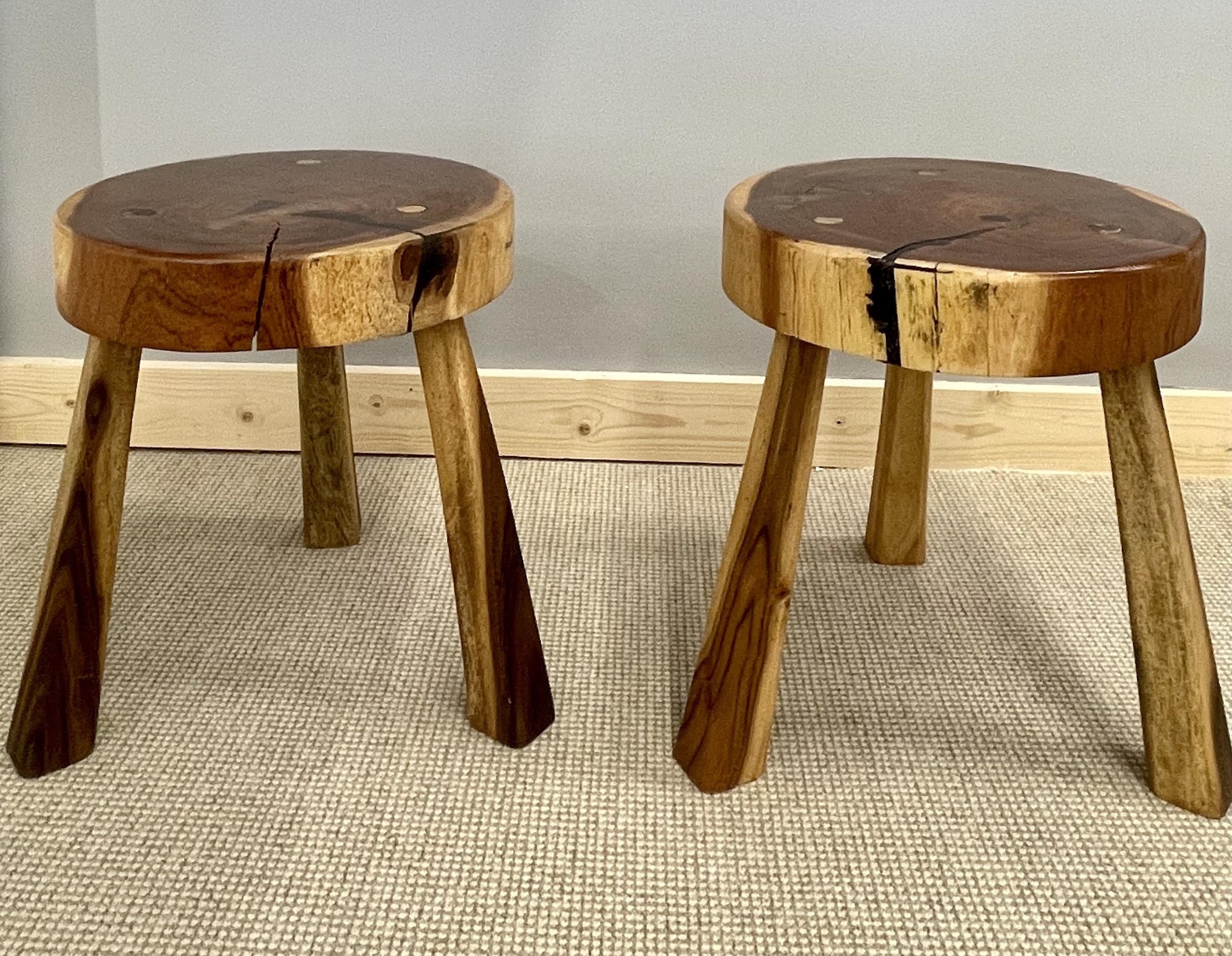 Nakashima Style, Mid-Century Modern, Studio Made Stools, 1970s In Good Condition For Sale In Stamford, CT