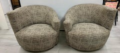 Pair Mid-Century Modern Nautilus Swivel Chairs with New Abstract Upholstery