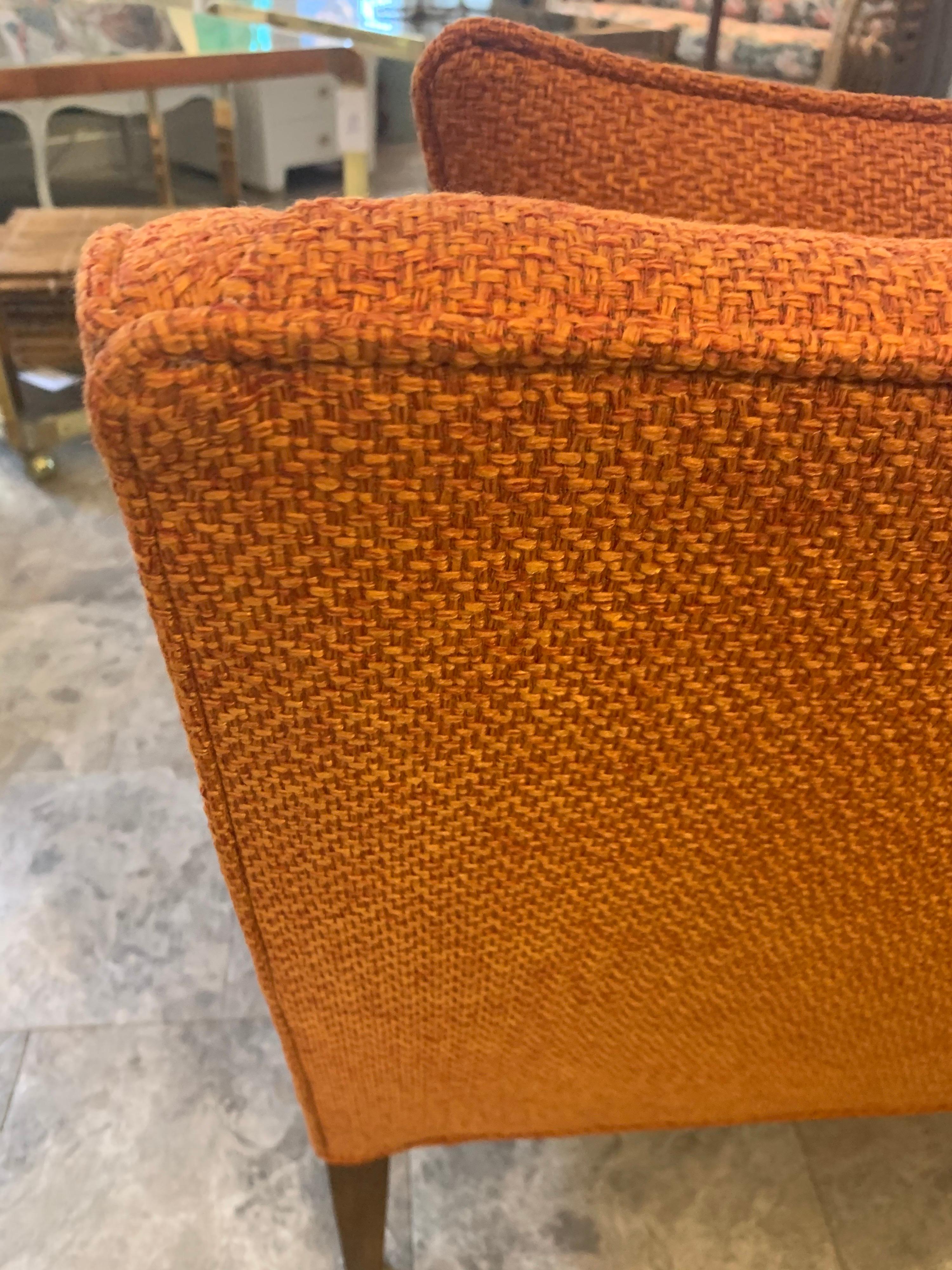 Pair Mid-Century Modern Newly Upholstered in Hermes Orange Colored Fabric Chairs 3