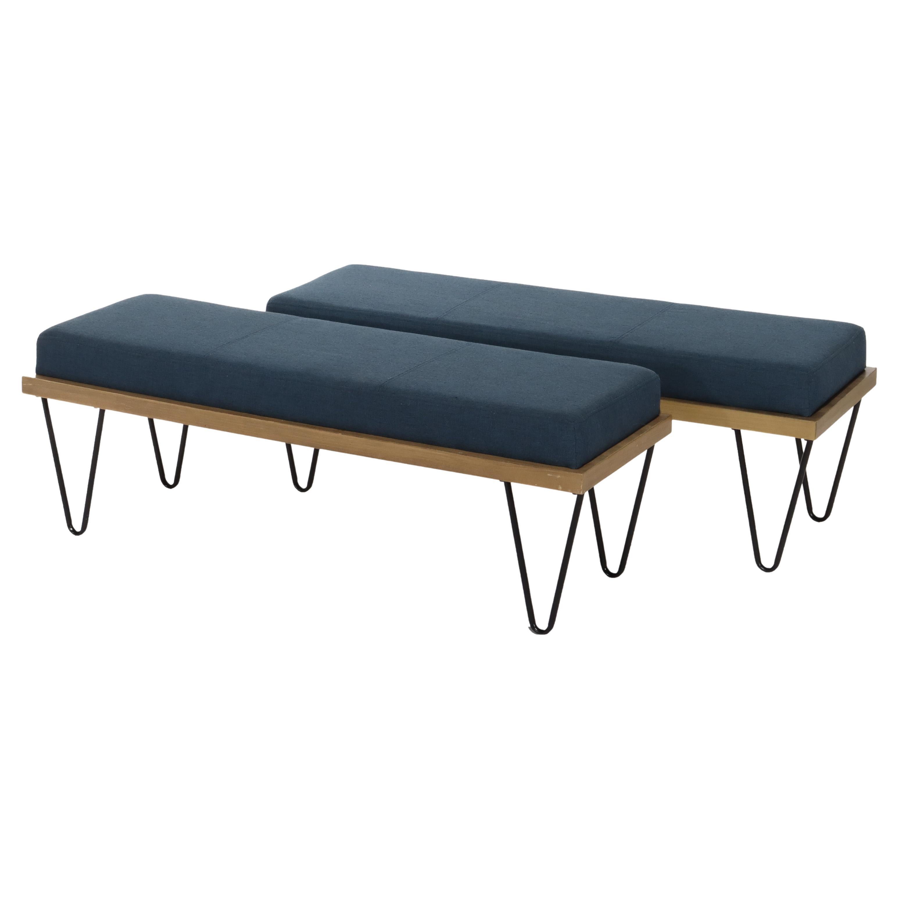 Pareja de bancos tapizados Mid Century Modern Nobel House Home Furnishings C1960
