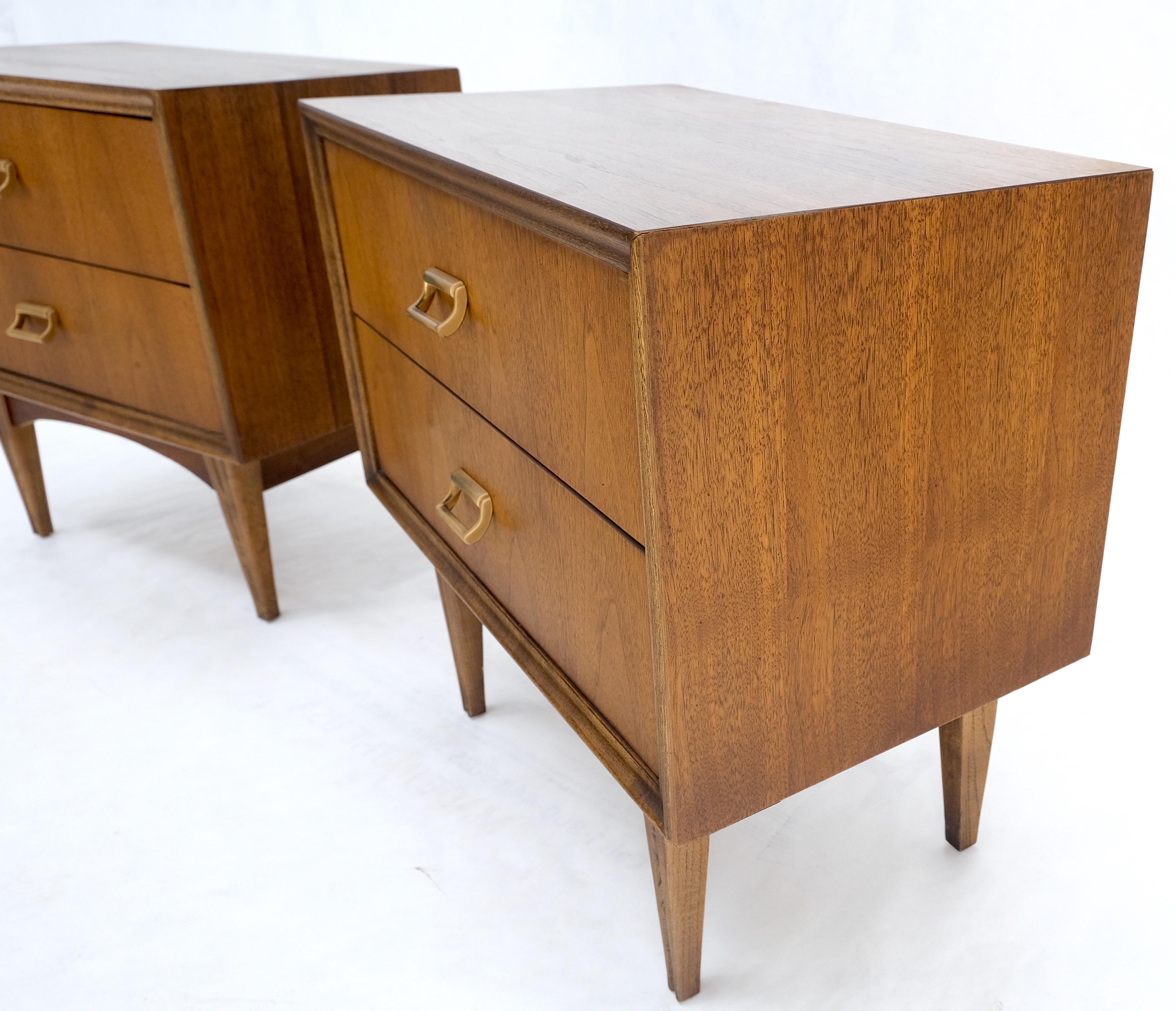 Lacquered Pair Mid-Century Modern Oiled Walnut Two Drawers End Tabled Nightstands Mint! For Sale
