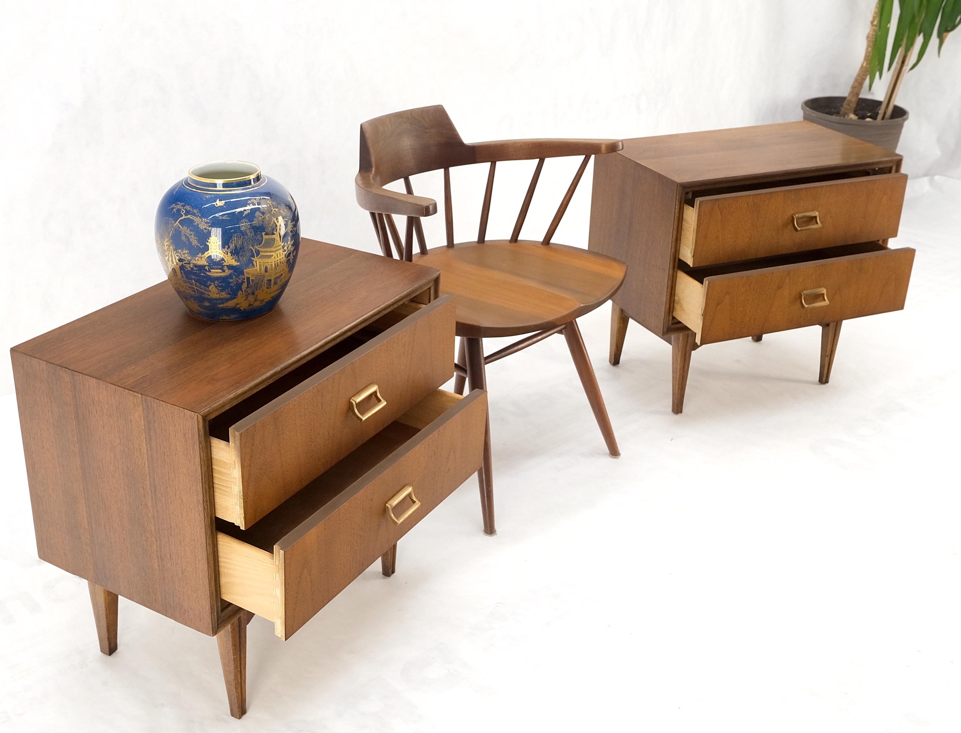 Pair Mid-Century Modern Oiled Walnut Two Drawers End Tabled Nightstands Mint! For Sale 1