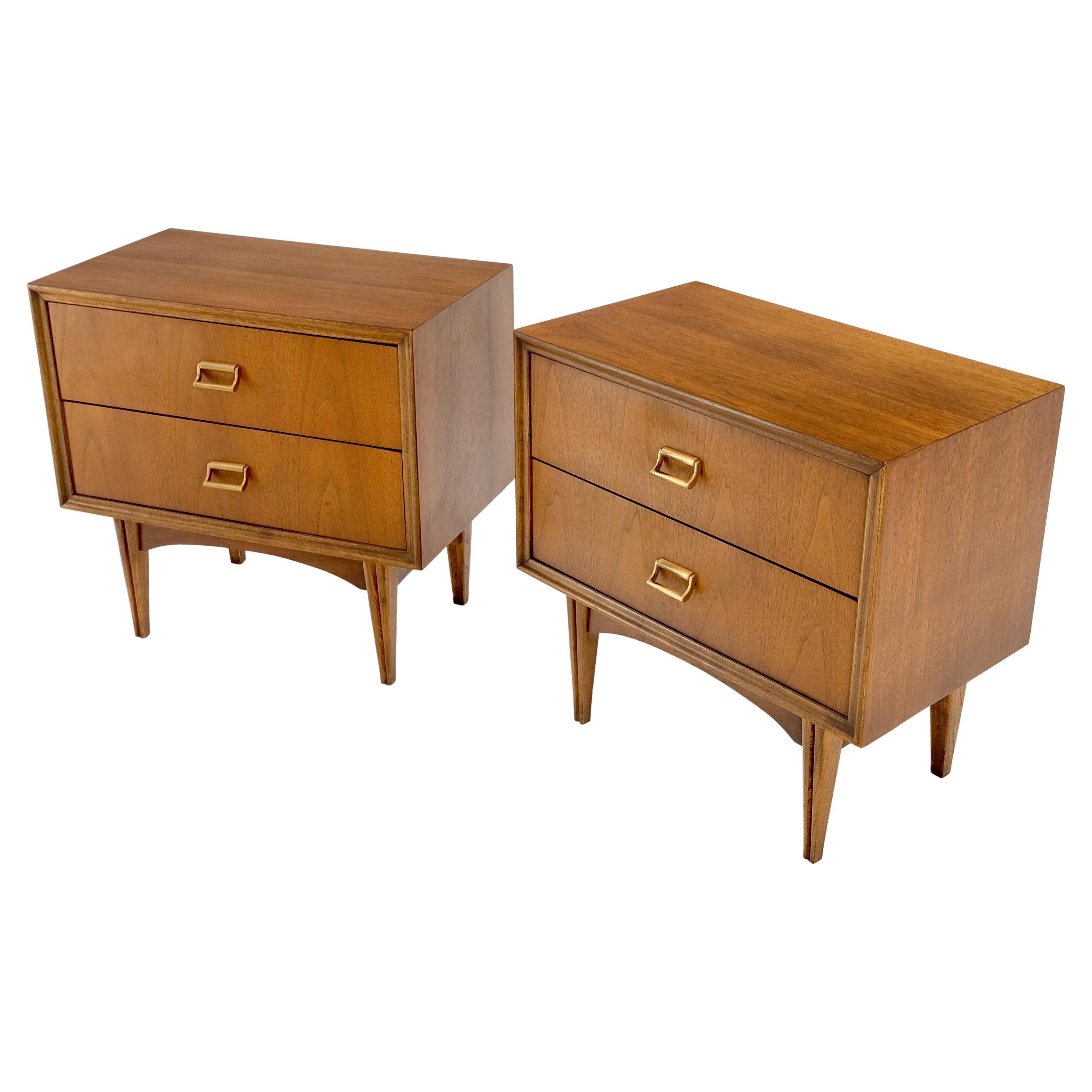 Pair Mid-Century Modern Oiled Walnut Two Drawers End Tabled Nightstands Mint!
