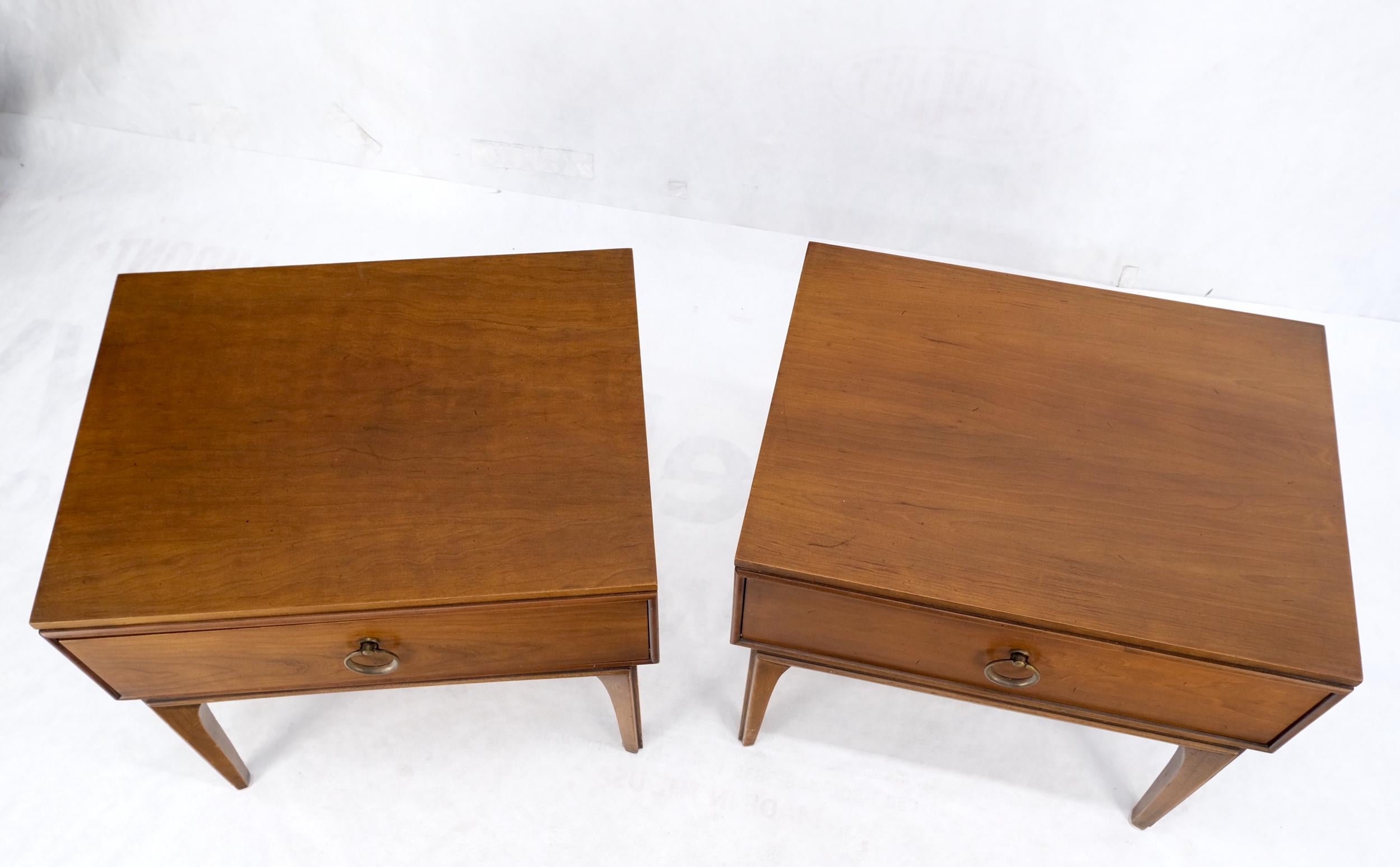 Pair Mid-Century Modern One Drawer End Side Tables Night Stands Brass Ring Pulls For Sale 5