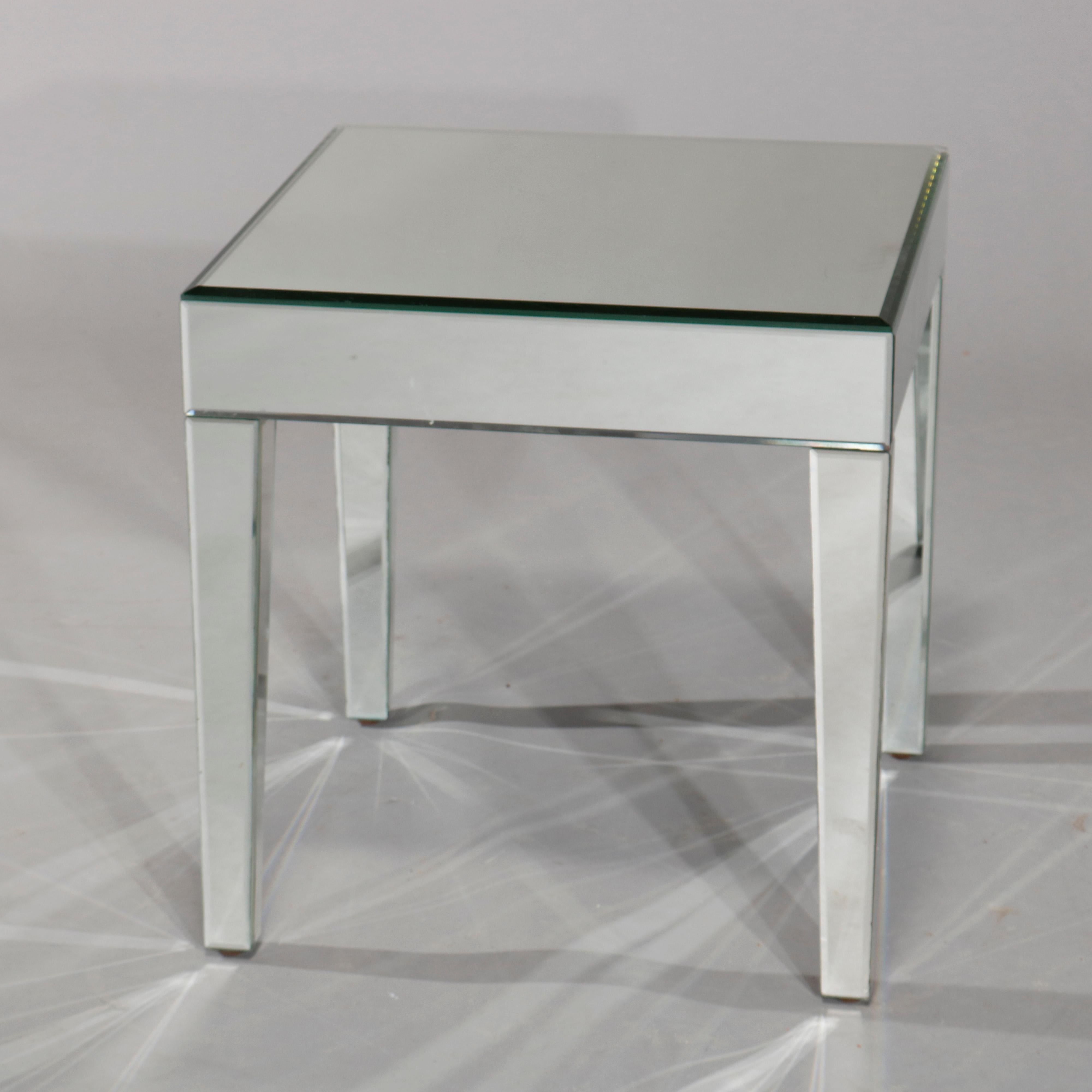 Pair of Mid-Century Modern Mirrored Glass Side Tables, circa 1960 In Good Condition In Big Flats, NY