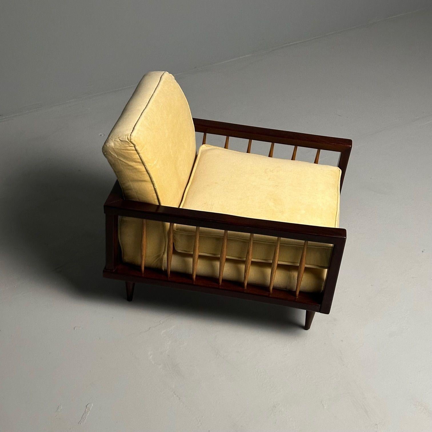 Paolo Buffa Style, Mid-Century Modern, Arm, Lounge Chairs, Mahogany, Oak, Velvet For Sale 6
