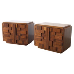 Retro Pair Mid-Century Modern Paul Evans Style Lane Staccato Brutalist Nightstands