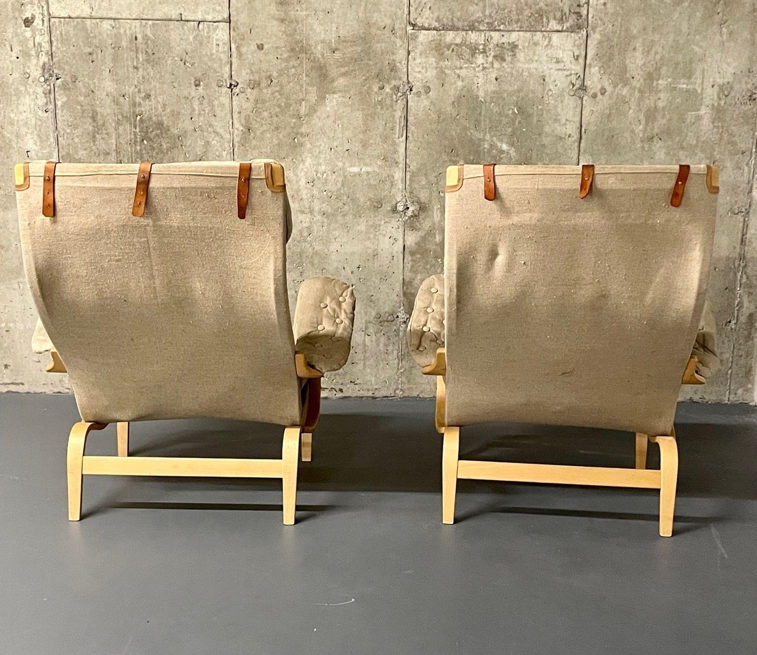 20th Century Pair Mid-Century Modern Pernilla Arm / Lounge Chairs by Bruno Mathsson, Denmark