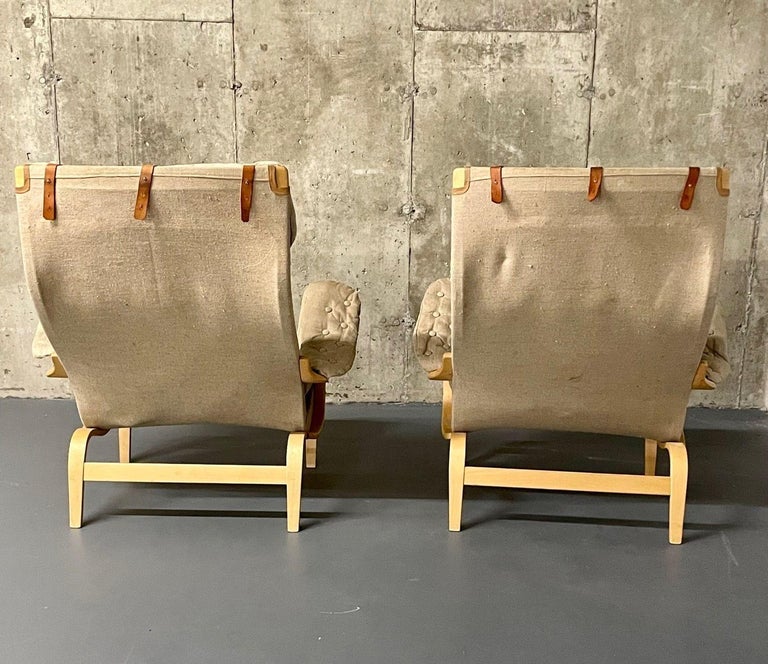 20th Century Pair Mid-Century Modern Pernilla Arm / Lounge Chairs by Bruno Mathsson, Denmark For Sale