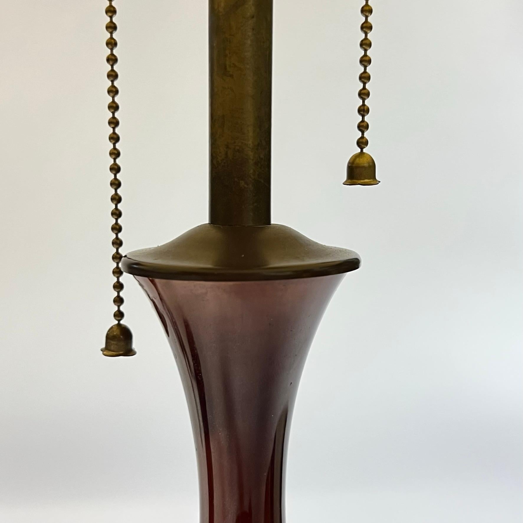 Paar moderne Porzellan-Tischlampen aus der Mitte des Jahrhunderts mit Sang de Boueuf-Glasur im Angebot 2