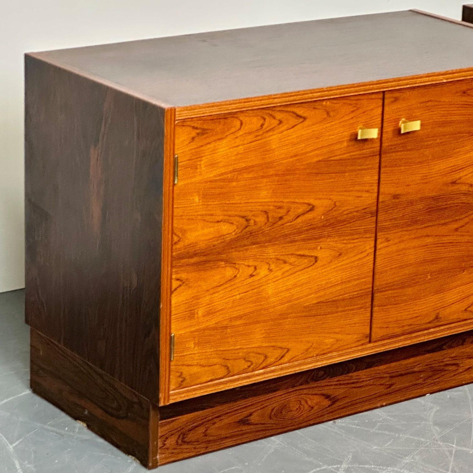 Pair Mid-Century Modern Rosewood Nightstands / Cabinets, Chests Brass Pulls 5