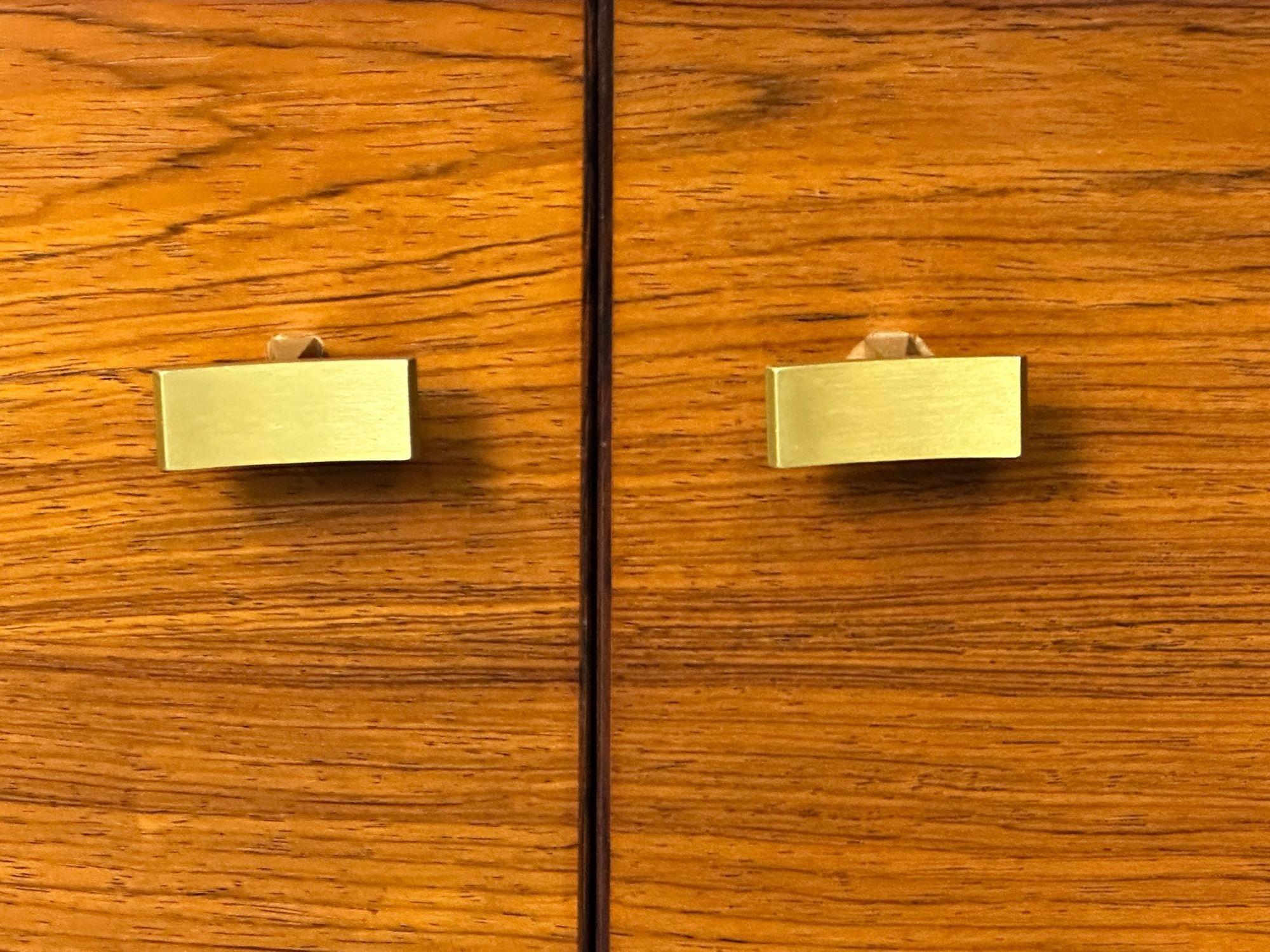 Pair Mid-Century Modern Rosewood Nightstands / Cabinets, Chests Brass Pulls 6