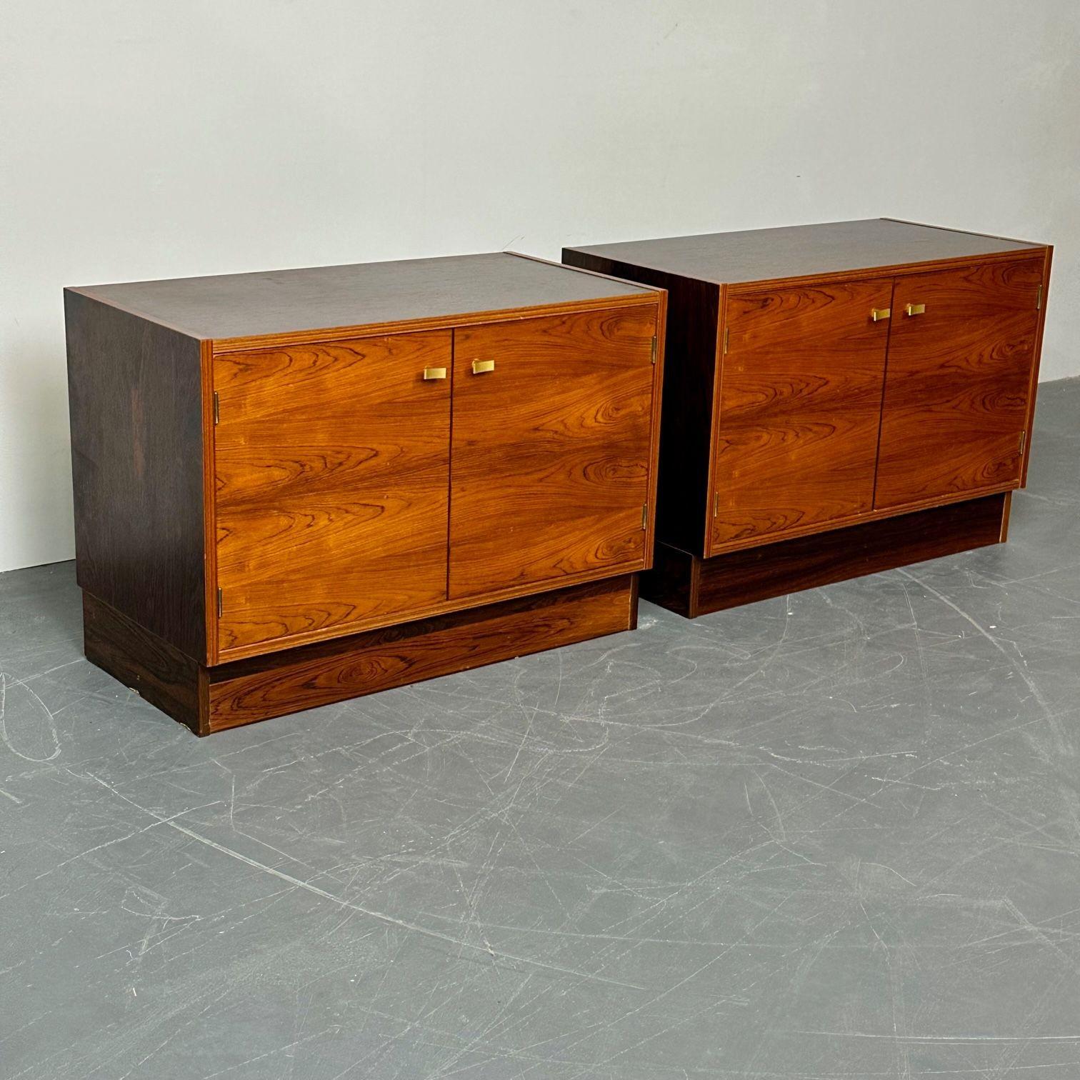 American Pair Mid-Century Modern Rosewood Nightstands / Cabinets, Chests Brass Pulls