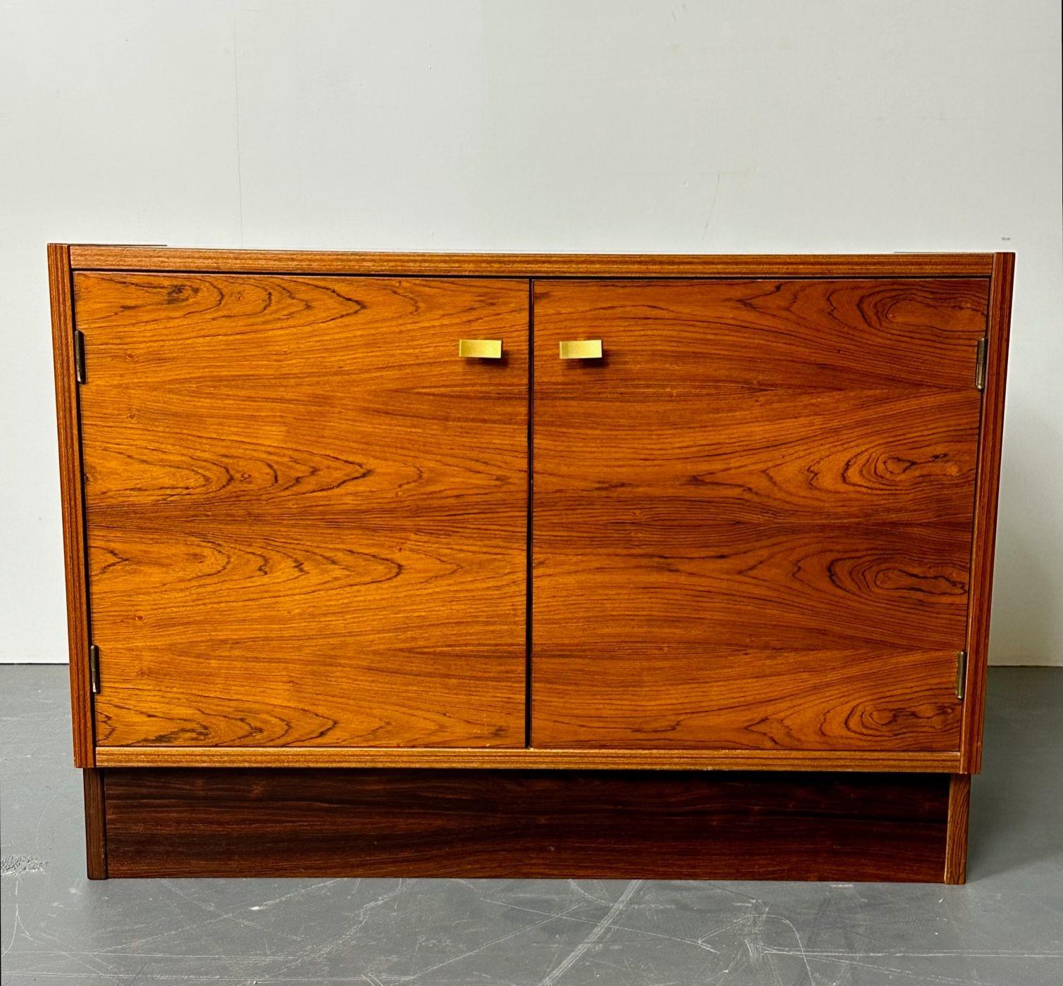 20th Century Pair Mid-Century Modern Rosewood Nightstands / Cabinets, Chests Brass Pulls