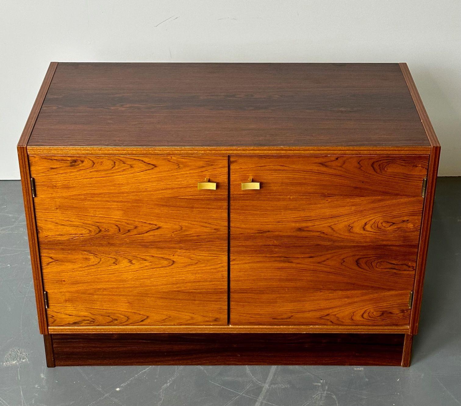 Pair Mid-Century Modern Rosewood Nightstands / Cabinets, Chests Brass Pulls 1