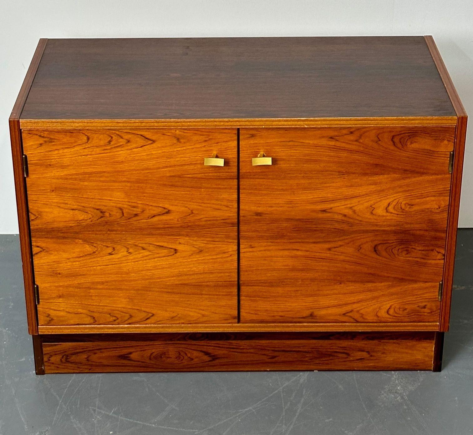 Pair Mid-Century Modern Rosewood Nightstands / Cabinets, Chests Brass Pulls 2