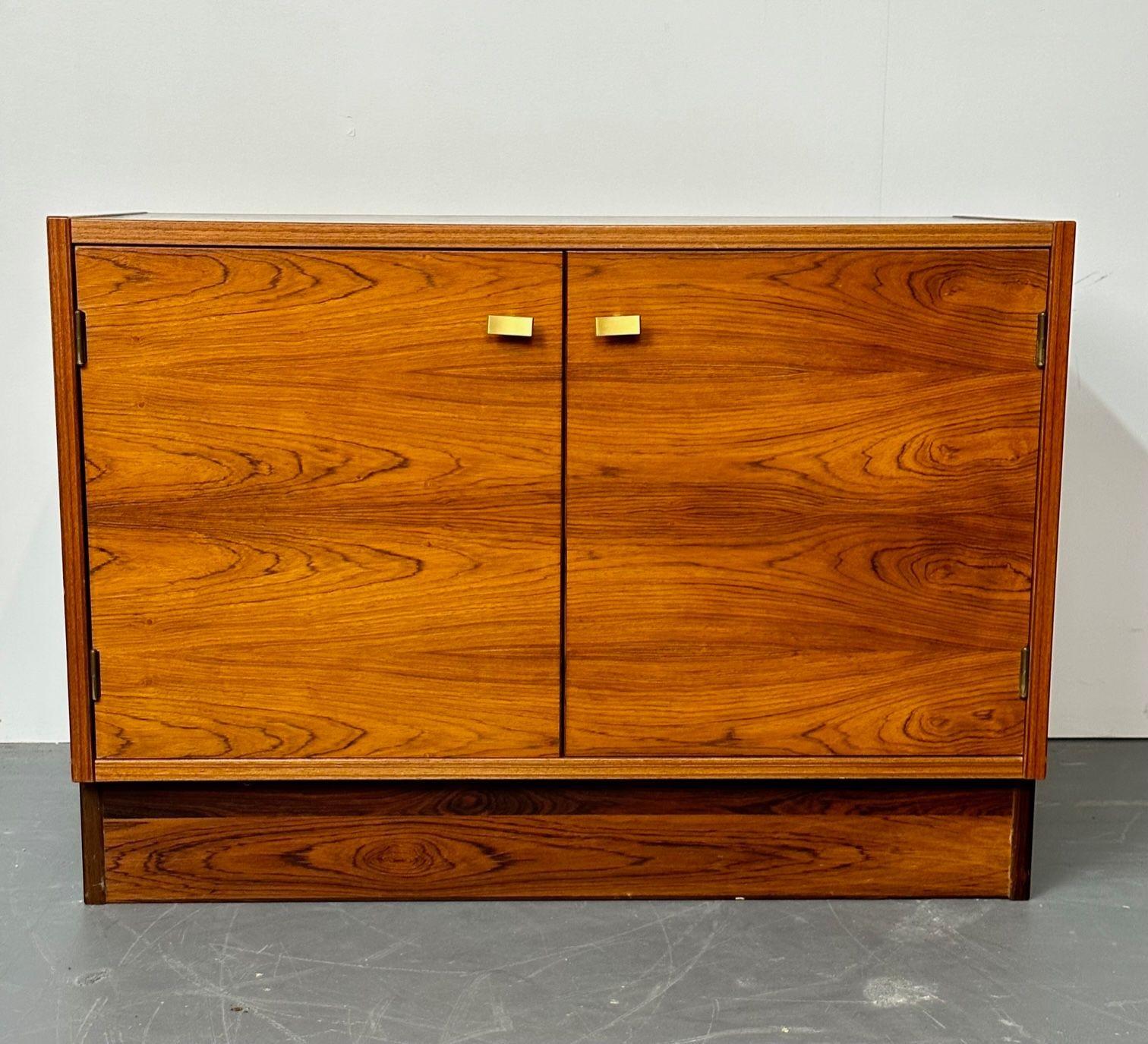 Pair Mid-Century Modern Rosewood Nightstands / Cabinets, Chests Brass Pulls 3