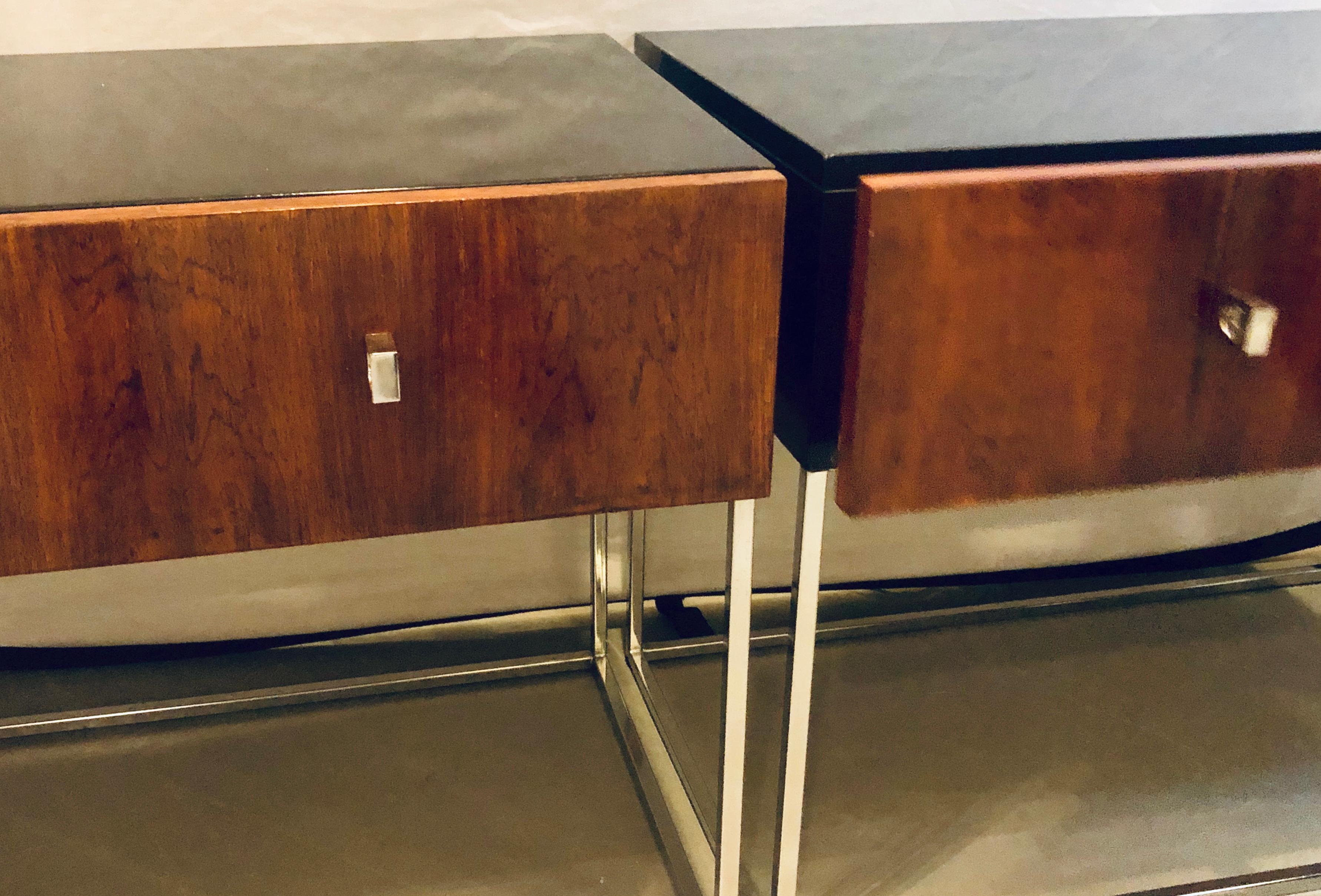 Pair of Mid-Century Modern Rougier Ebony Rosewood Tables, Commodes, Nightstands In Good Condition In Stamford, CT
