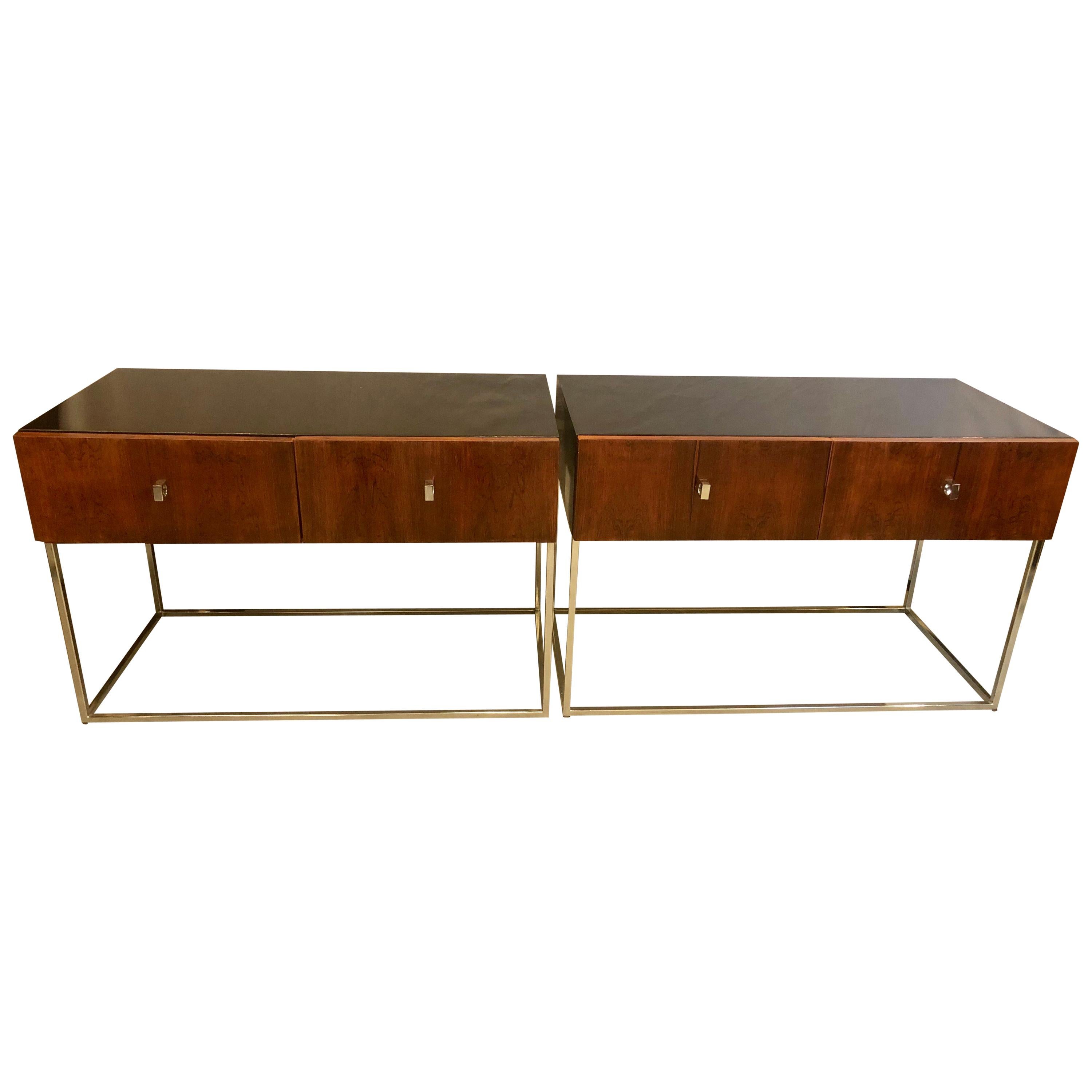 Pair of Mid-Century Modern Rougier Ebony Rosewood Tables, Commodes, Nightstands