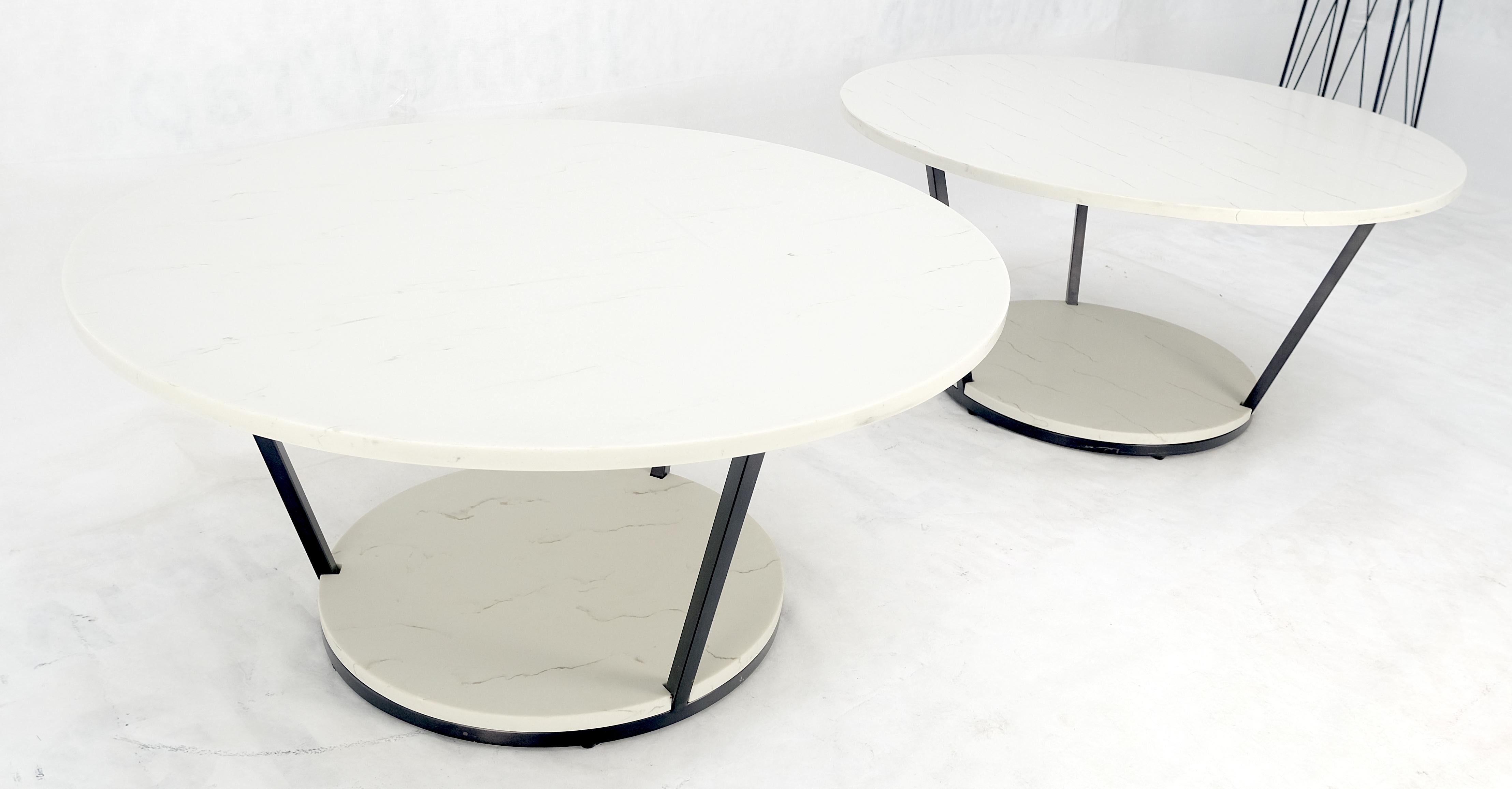 Pair Mid Century Modern  Round Marble Top Large 35