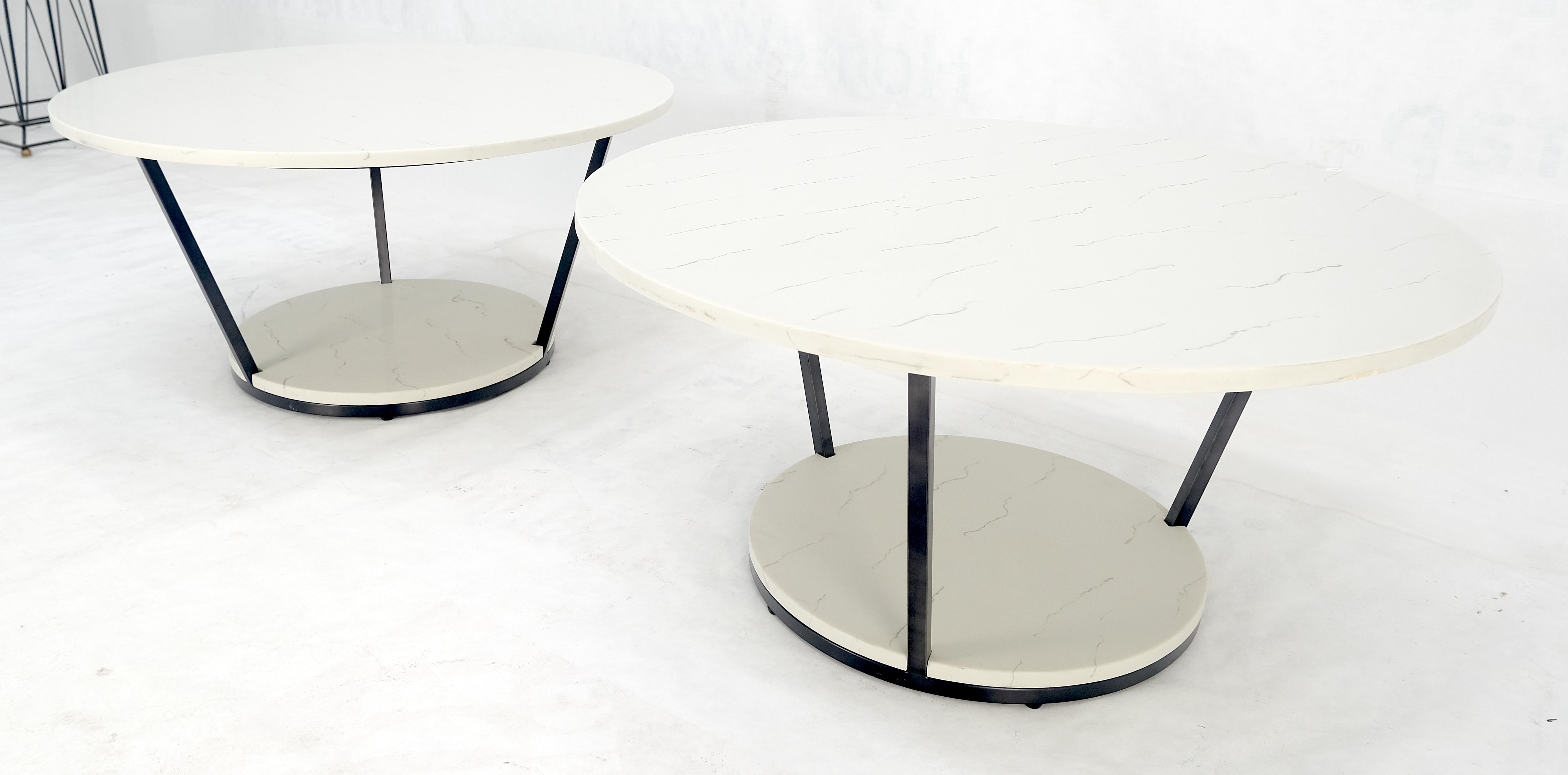 Pair Mid Century Modern  Round Marble Top Large 35