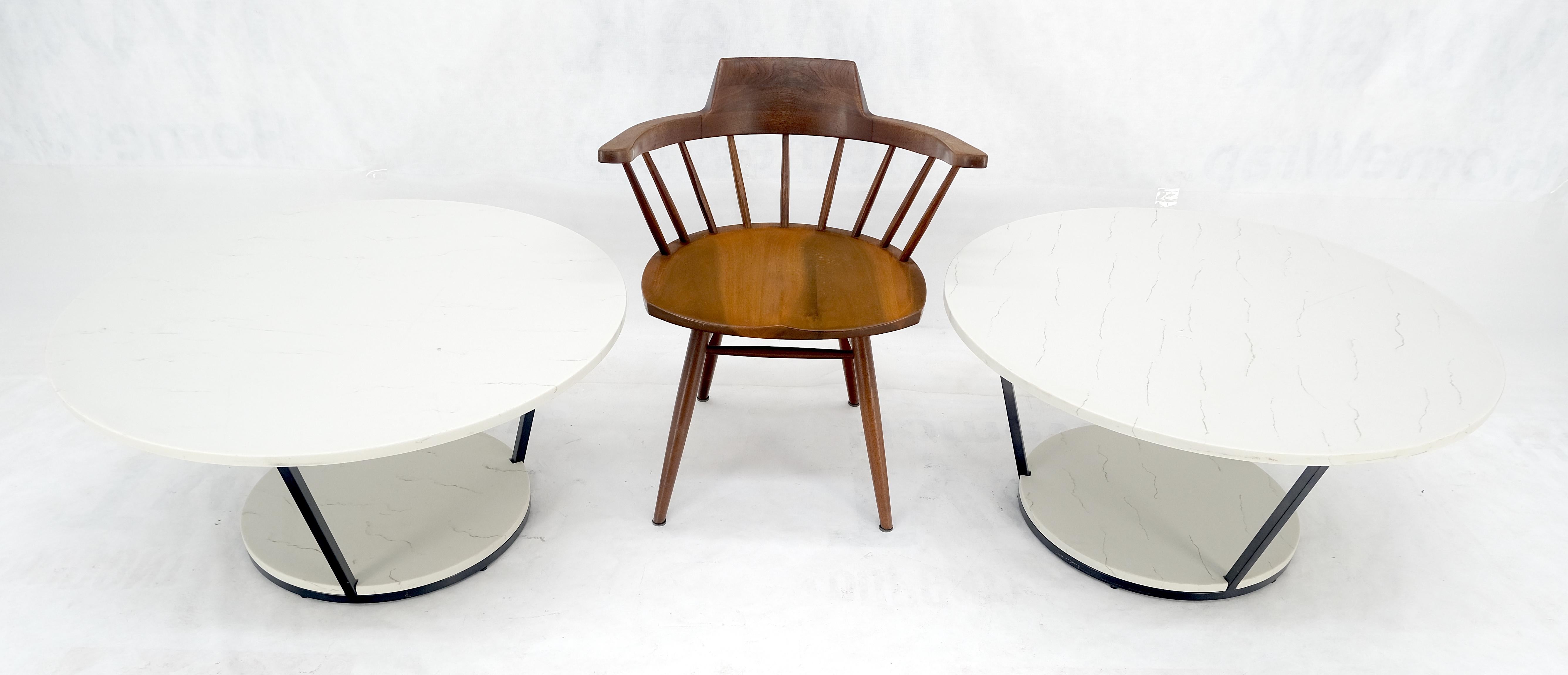 Pair Mid Century Modern  Round Marble Top Large 35