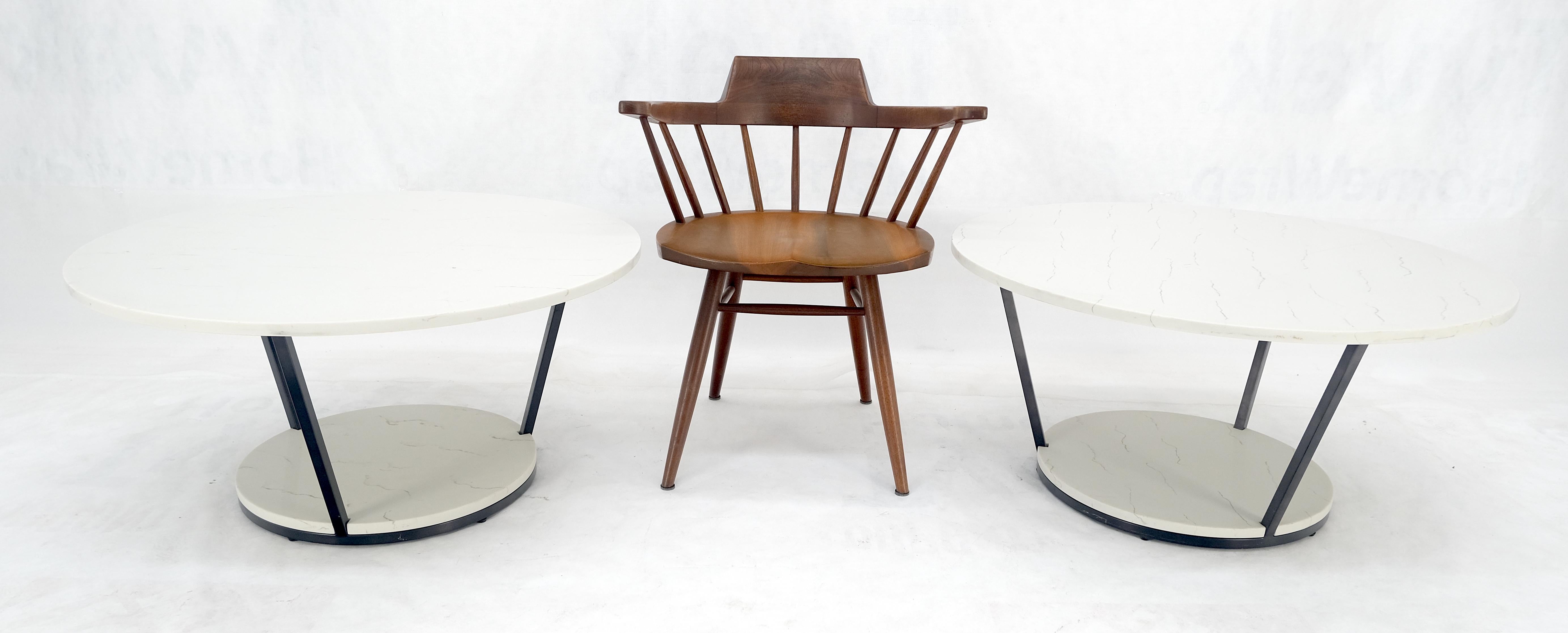 20th Century Pair Mid Century Modern  Round Marble Top Large 35