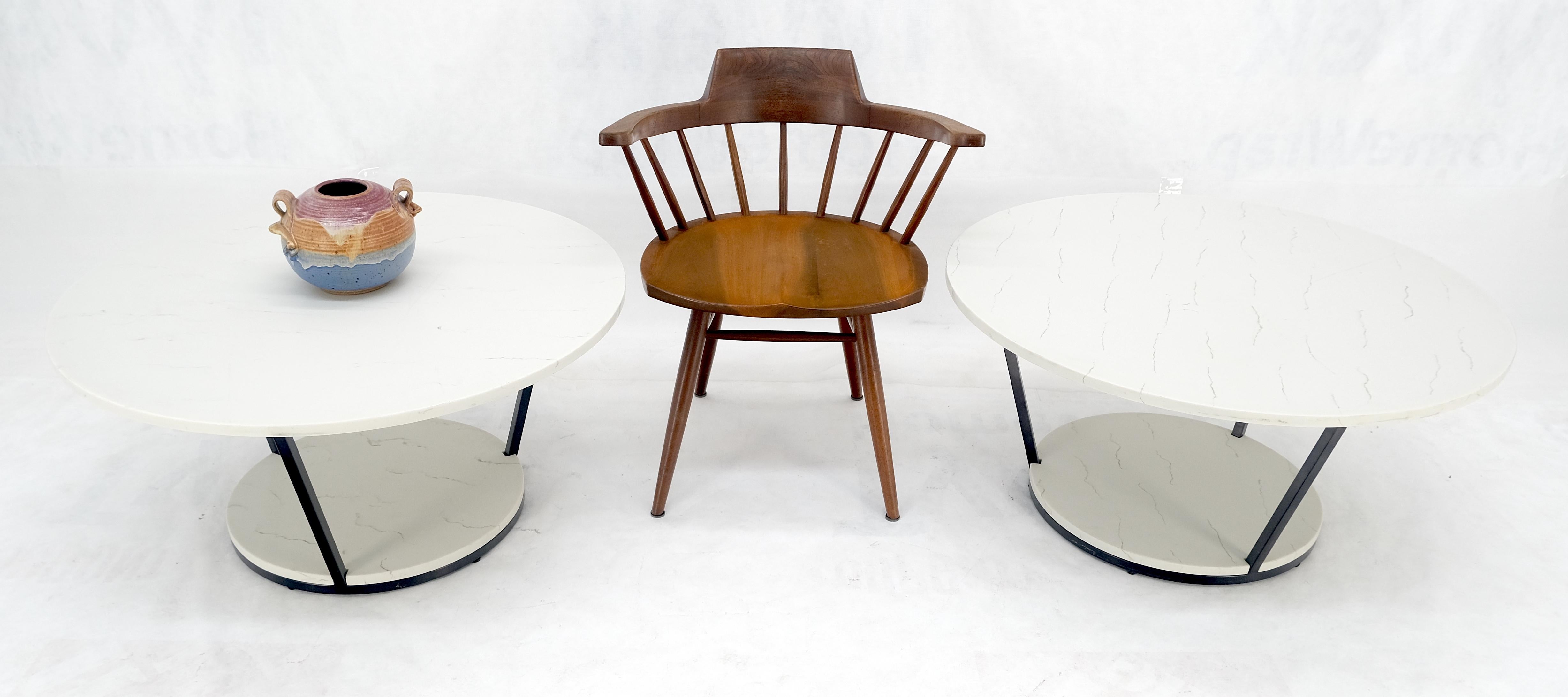 Steel Pair Mid Century Modern  Round Marble Top Large 35
