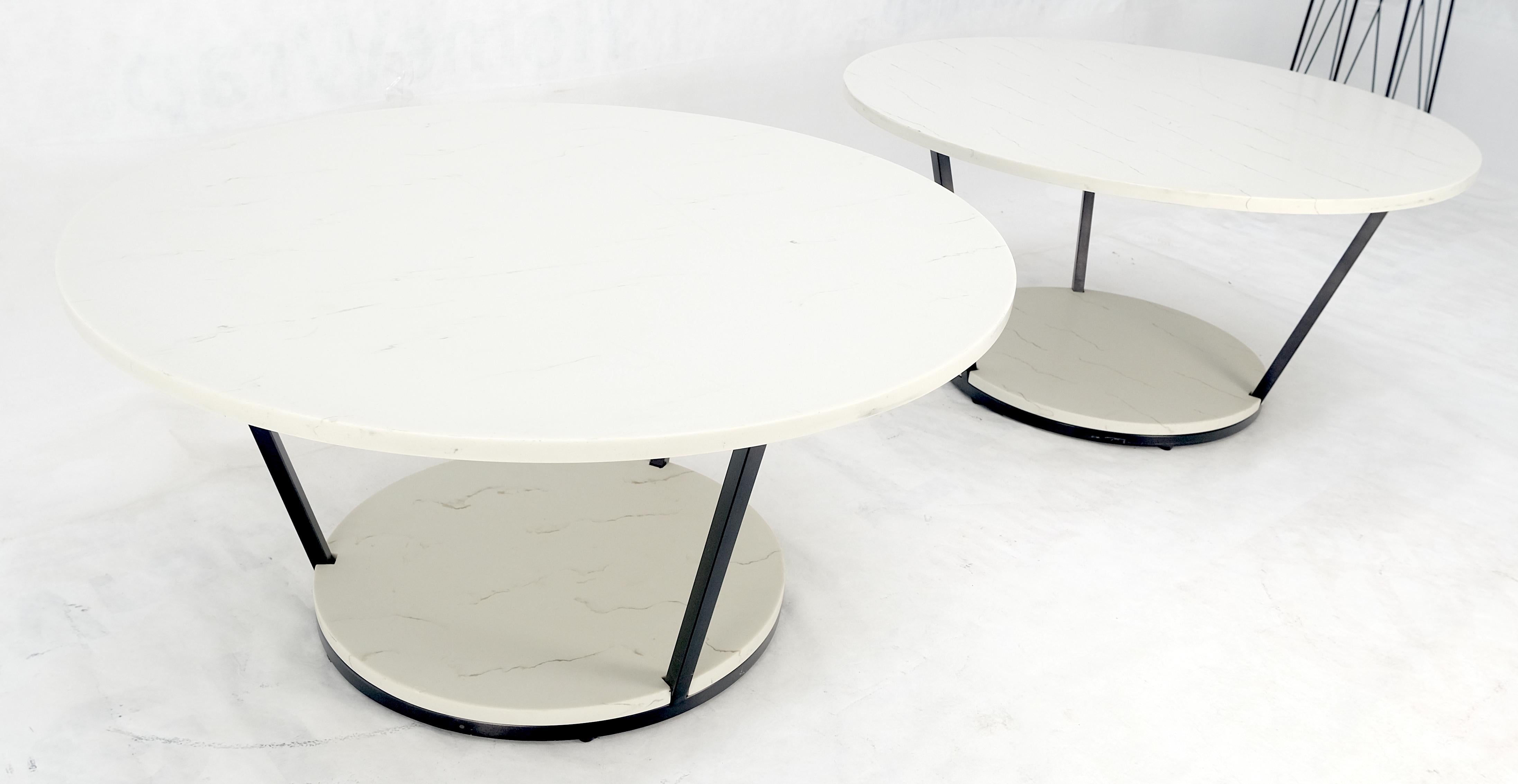 Pair Mid Century Modern  Round Marble Top Large 35