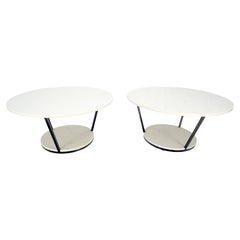 Pair Mid Century Modern  Round Marble Top Large 35" Diameter Side End Tables