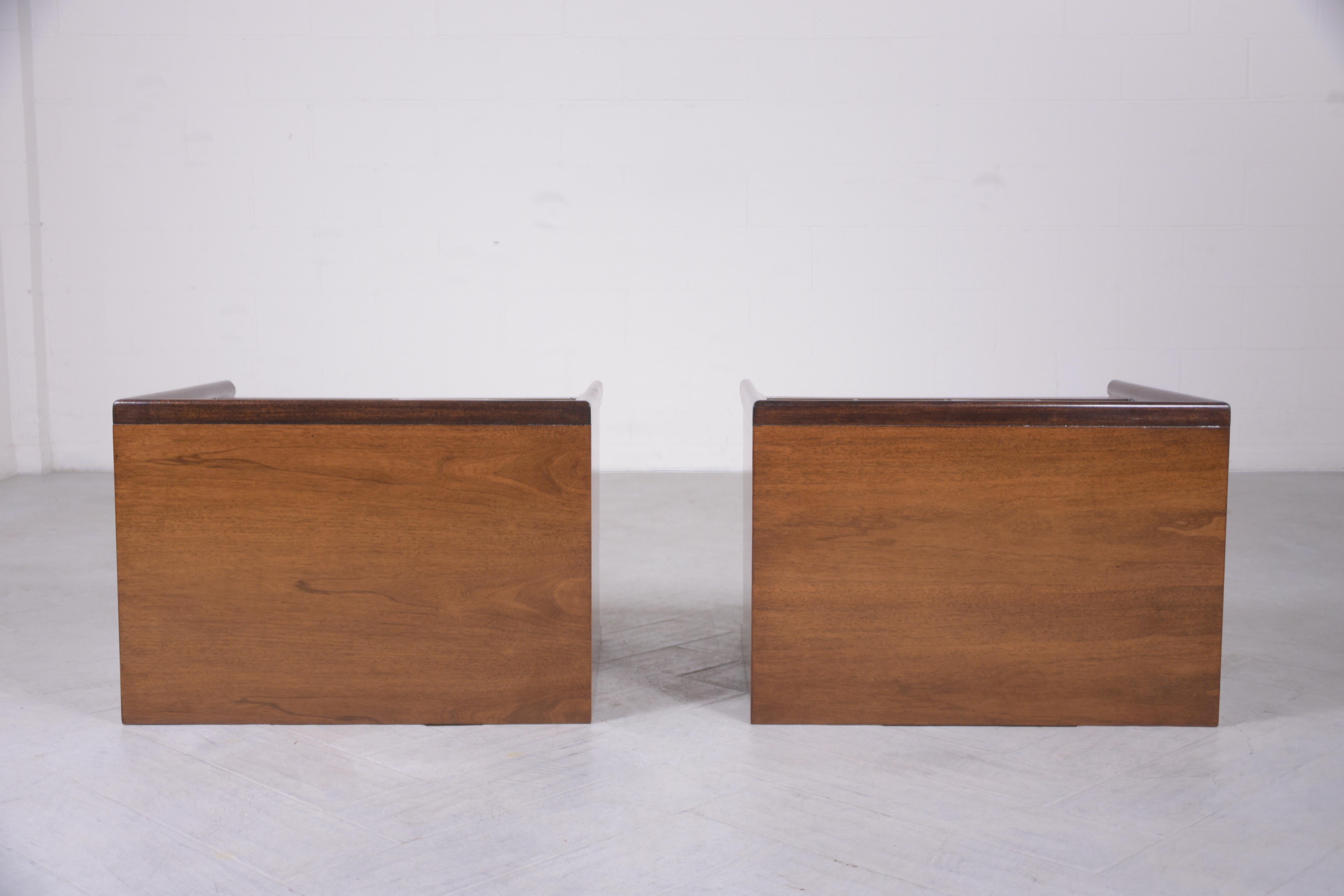 Refined Vintage 1960s Walnut Nightstands: Mid-Century Modern Elegance Restored For Sale 3