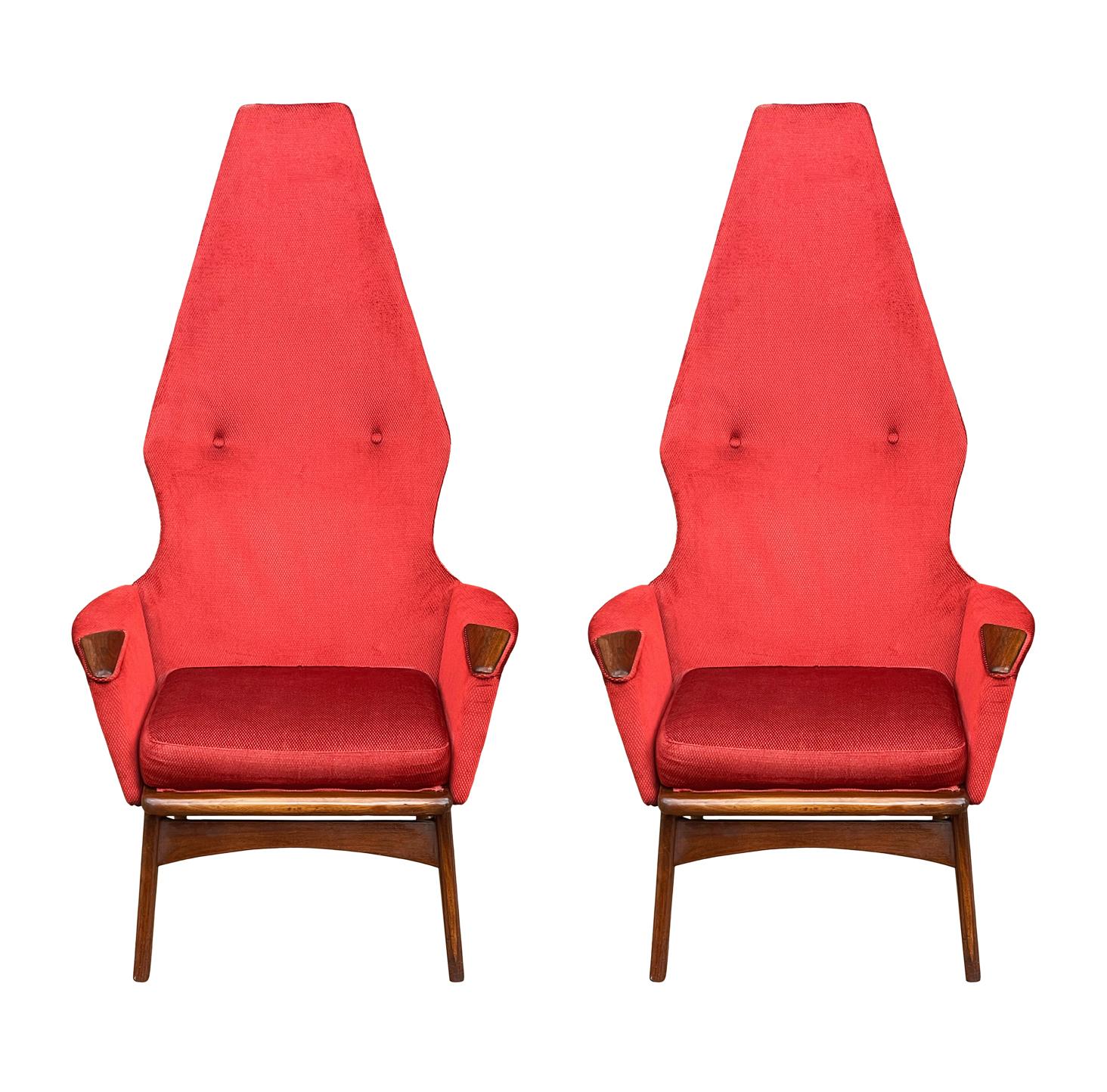 Pair Mid-Century Modern Sculptural High Back Lounge Chairs by Adrian Pearsall For Sale 1